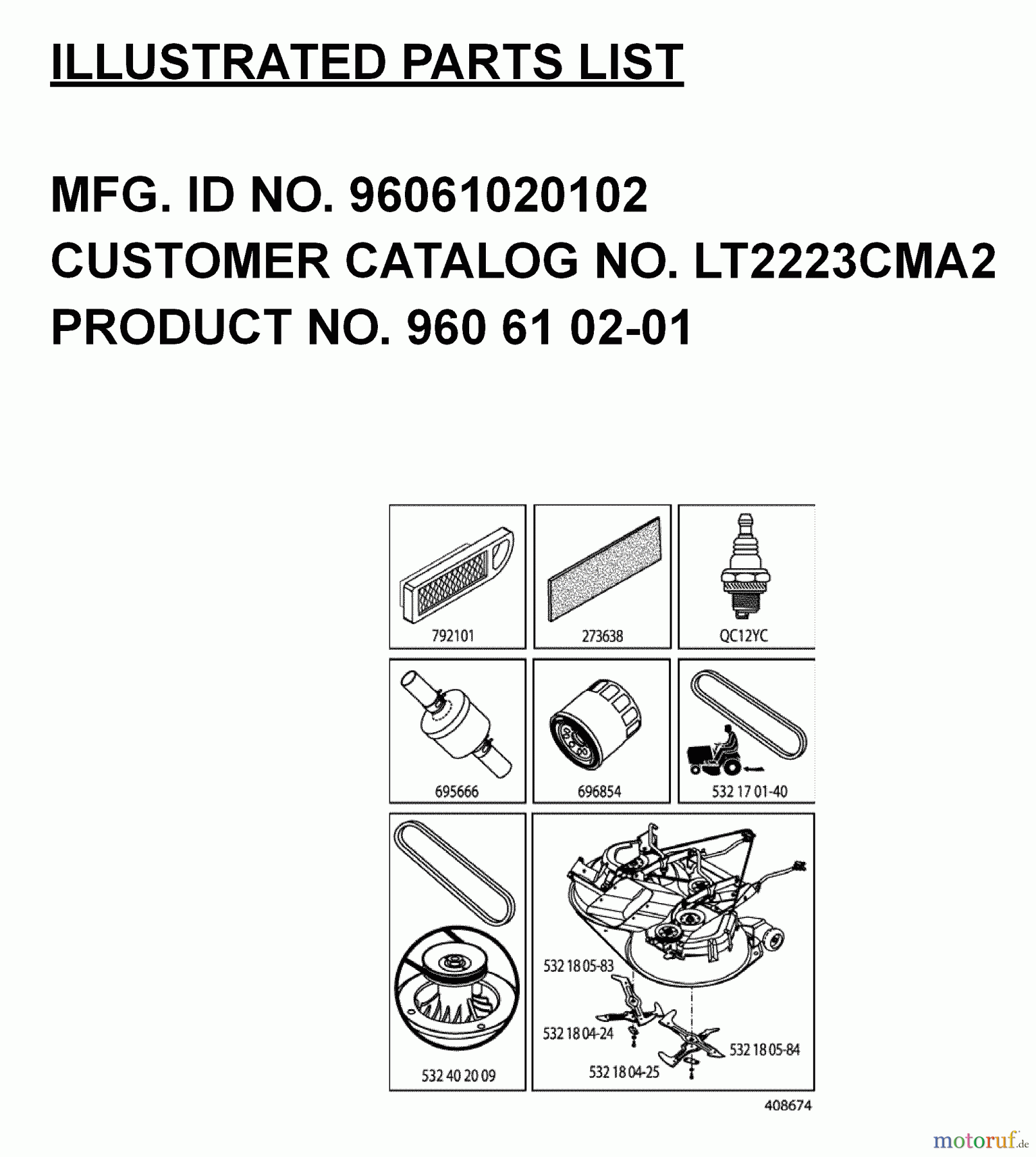 Jonsered Rasen und Garten Traktoren LT2223 CMA2 (96061020102) - Jonsered Lawn & Garden Tractor (2007-10) FREQUENTLY USED PARTS