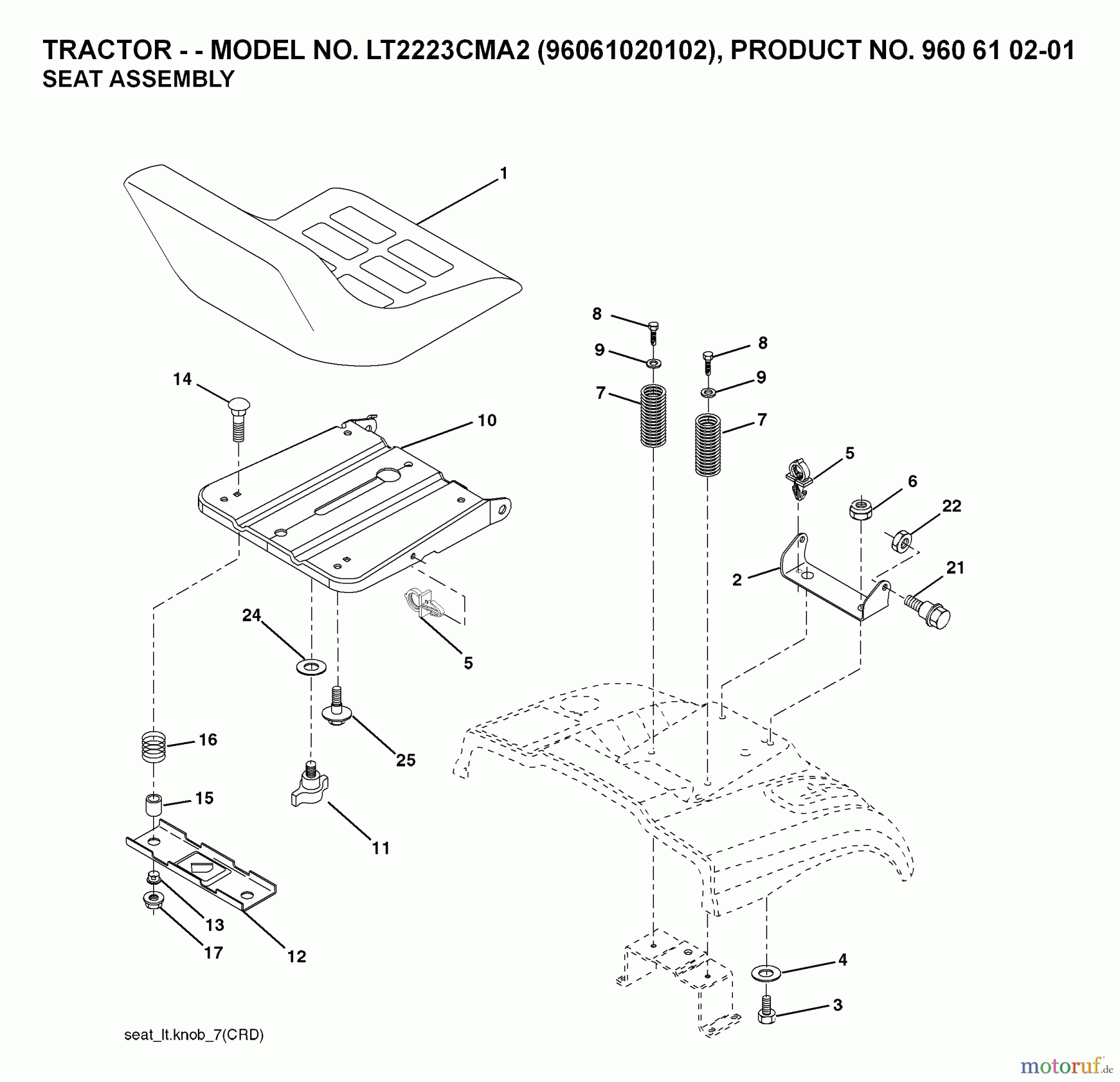 Jonsered Rasen und Garten Traktoren LT2223 CMA2 (96061020102) - Jonsered Lawn & Garden Tractor (2007-10) SEAT