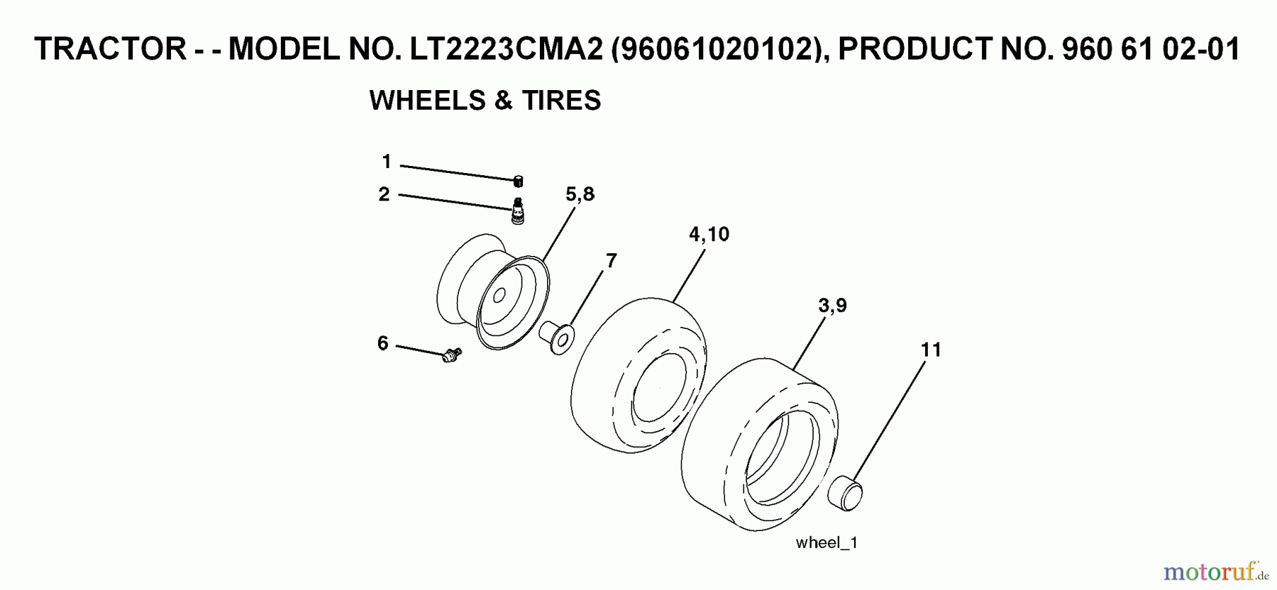Jonsered Rasen und Garten Traktoren LT2223 CMA2 (96061020102) - Jonsered Lawn & Garden Tractor (2007-10) WHEELS TIRES