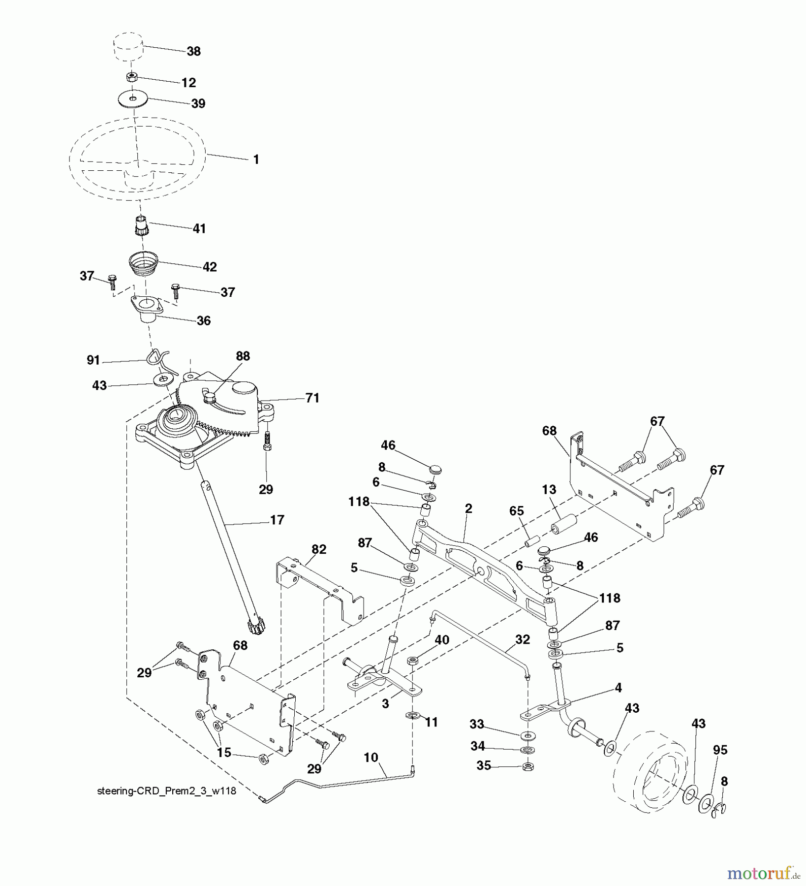  Jonsered Rasen  und Garten Traktoren LT2223 CMA2 (96061024300) - Jonsered Lawn & Garden Tractor (2009-01) STEERING