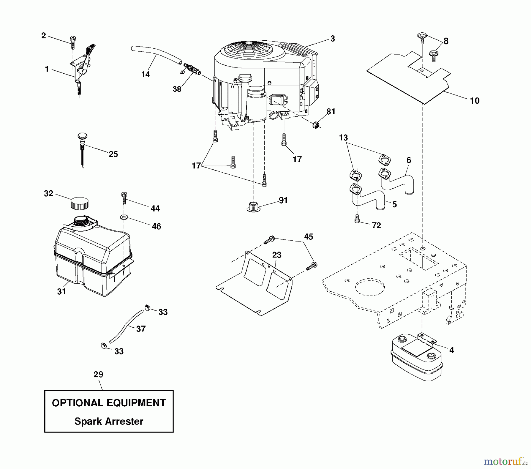 Jonsered Rasen und Garten Traktoren LT2223 CMA2 (96061026800) - Jonsered Lawn & Garden Tractor (2010-01) ENGINE
