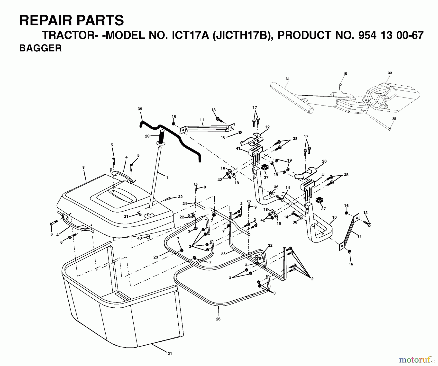 Jonsered Rasen  und Garten Traktoren ICT17A (JICTH17B, 954130067) - Jonsered Lawn & Garden Tractor (2002-06) BAGGER