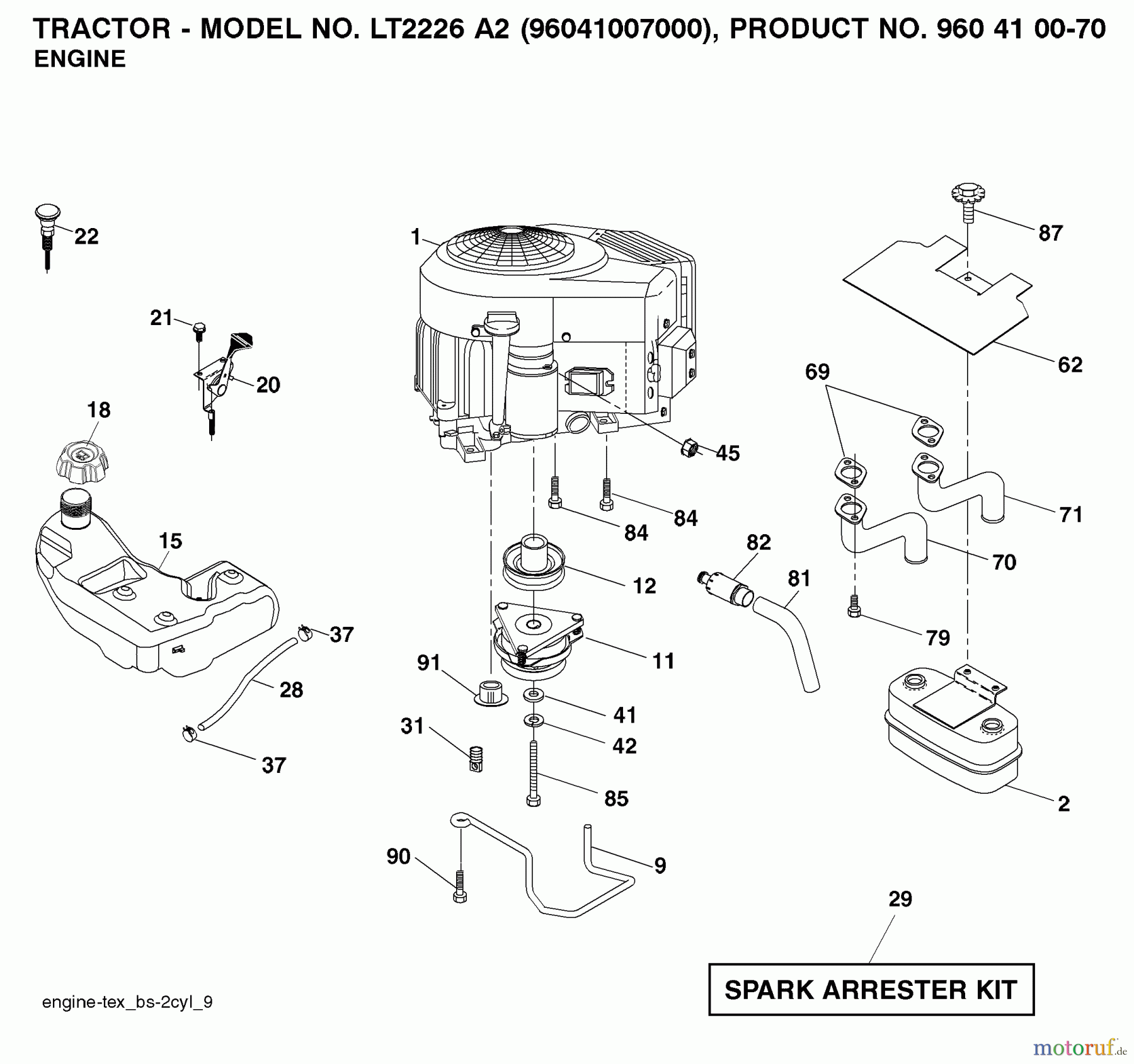 Jonsered Rasen und Garten Traktoren LT2226 A2 (96041007000) - Jonsered Lawn & Garden Tractor (2008-02) ENGINE
