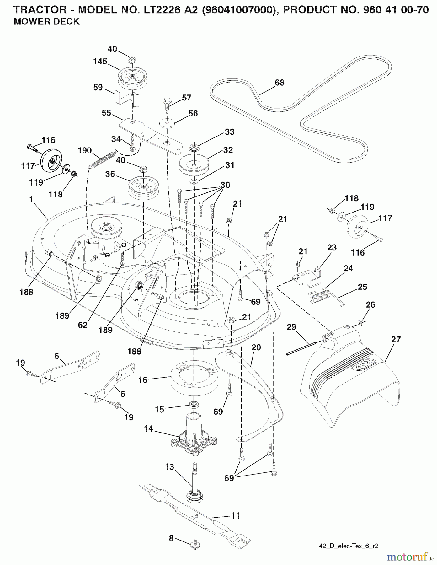  Jonsered Rasen  und Garten Traktoren LT2226 A2 (96041007000) - Jonsered Lawn & Garden Tractor (2008-02) MOWER DECK / CUTTING DECK