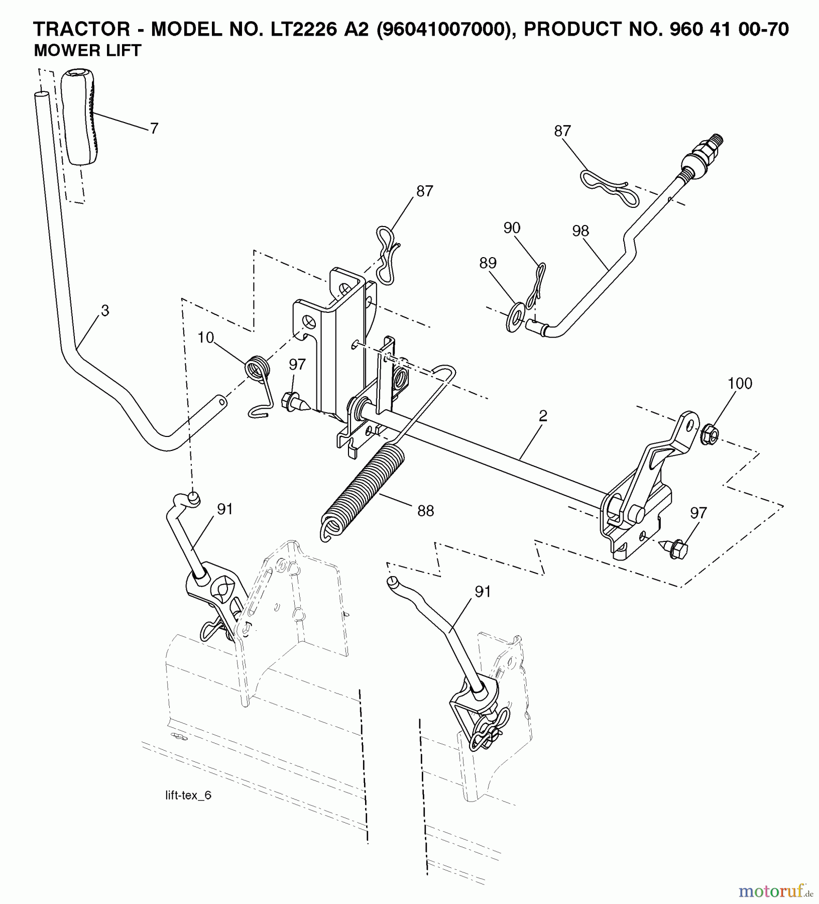 Jonsered Rasen und Garten Traktoren LT2226 A2 (96041007000) - Jonsered Lawn & Garden Tractor (2008-02) MOWER LIFT / DECK LIFT