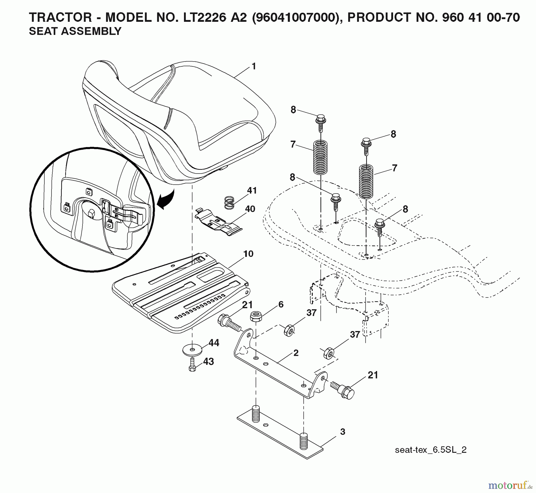  Jonsered Rasen  und Garten Traktoren LT2226 A2 (96041007000) - Jonsered Lawn & Garden Tractor (2008-02) SEAT