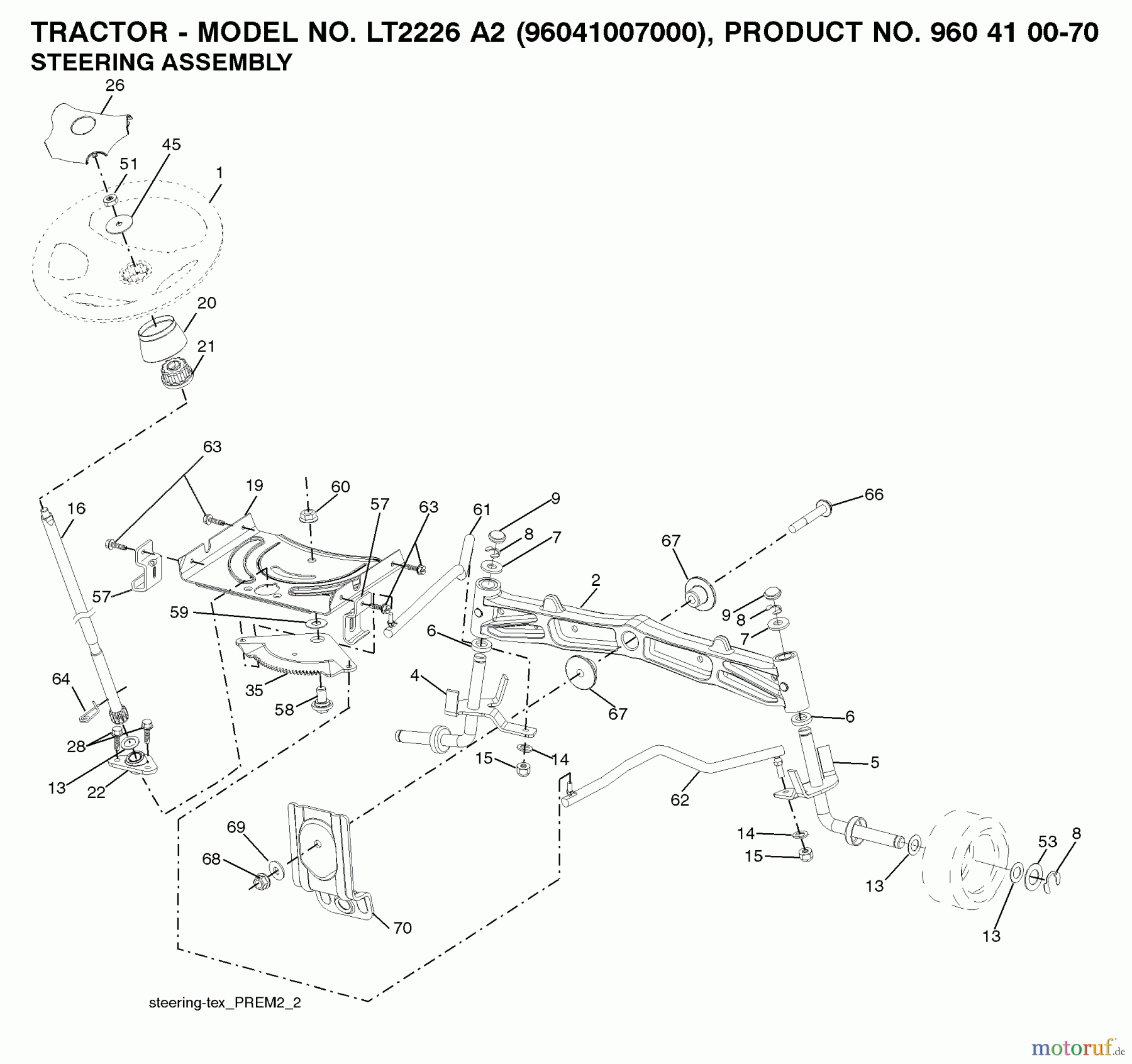 Jonsered Rasen und Garten Traktoren LT2226 A2 (96041007000) - Jonsered Lawn & Garden Tractor (2008-02) STEERING