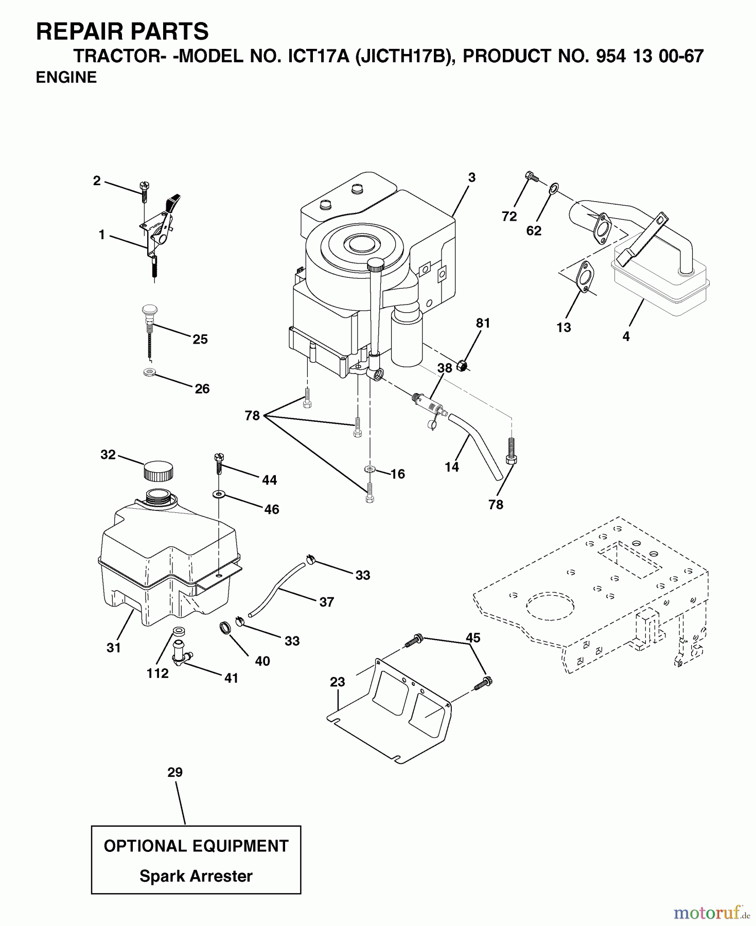 Jonsered Rasen und Garten Traktoren ICT17A (JICTH17B, 954130067) - Jonsered Lawn & Garden Tractor (2002-06) ENGINE
