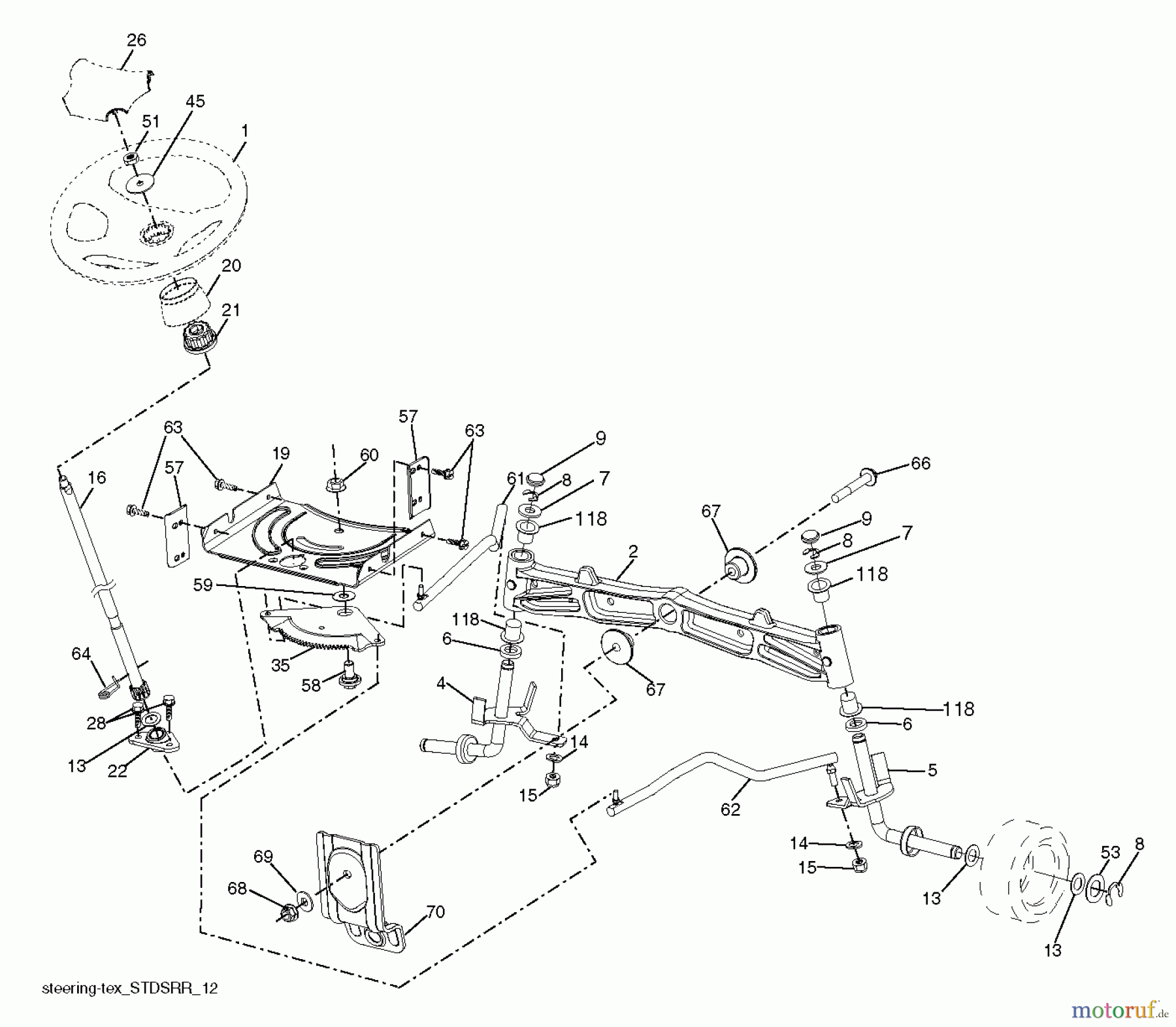 Jonsered Rasen und Garten Traktoren LT2226 A2 (96041014501) - Jonsered Lawn & Garden Tractor (2010-02) STEERING