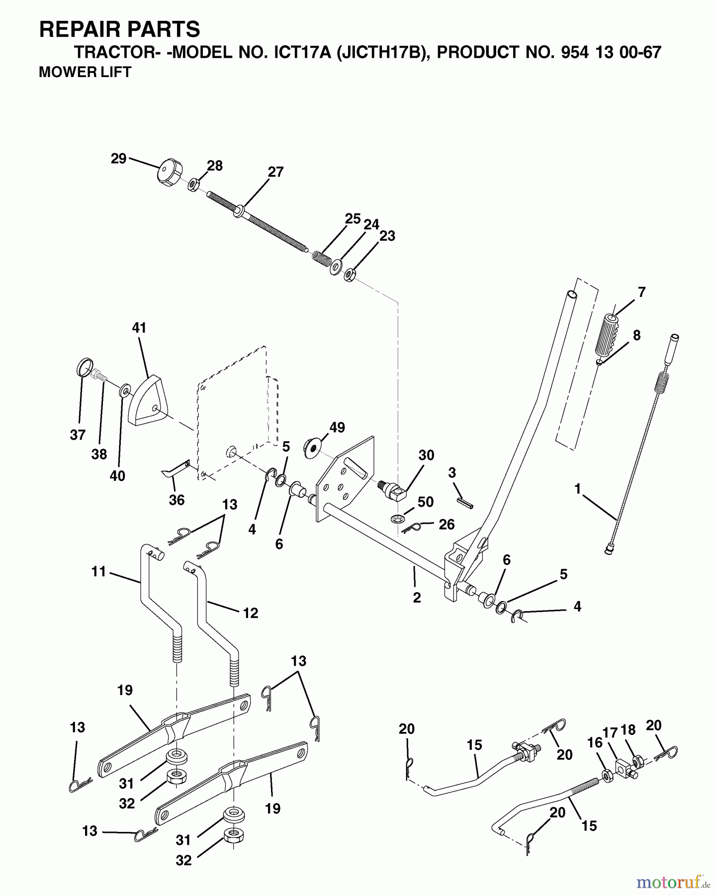 Jonsered Rasen und Garten Traktoren ICT17A (JICTH17B, 954130067) - Jonsered Lawn & Garden Tractor (2002-06) MOWER LIFT / DECK LIFT