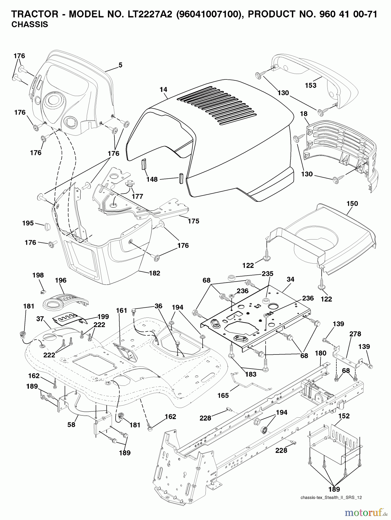 Jonsered Rasen und Garten Traktoren LT2227 A2 (96041007100) - Jonsered Lawn & Garden Tractor (2008-02) CHASSIS ENCLOSURES