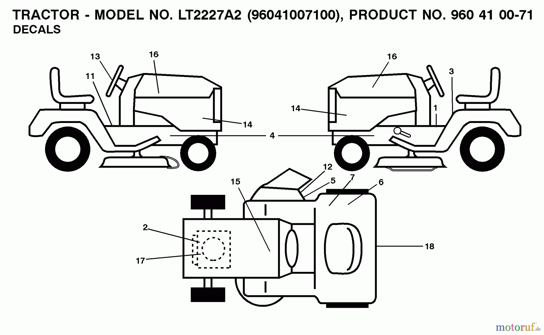 Jonsered Rasen  und Garten Traktoren LT2227 A2 (96041007100) - Jonsered Lawn & Garden Tractor (2008-02) DECALS