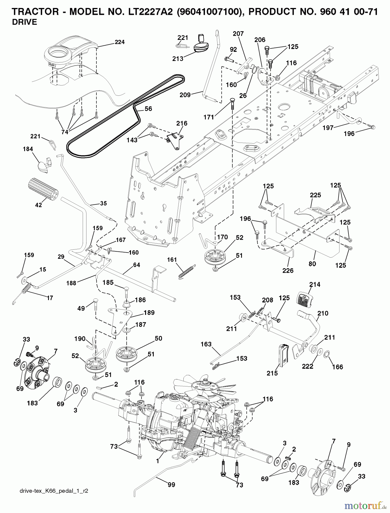 Jonsered Rasen und Garten Traktoren LT2227 A2 (96041007100) - Jonsered Lawn & Garden Tractor (2008-02) DRIVE