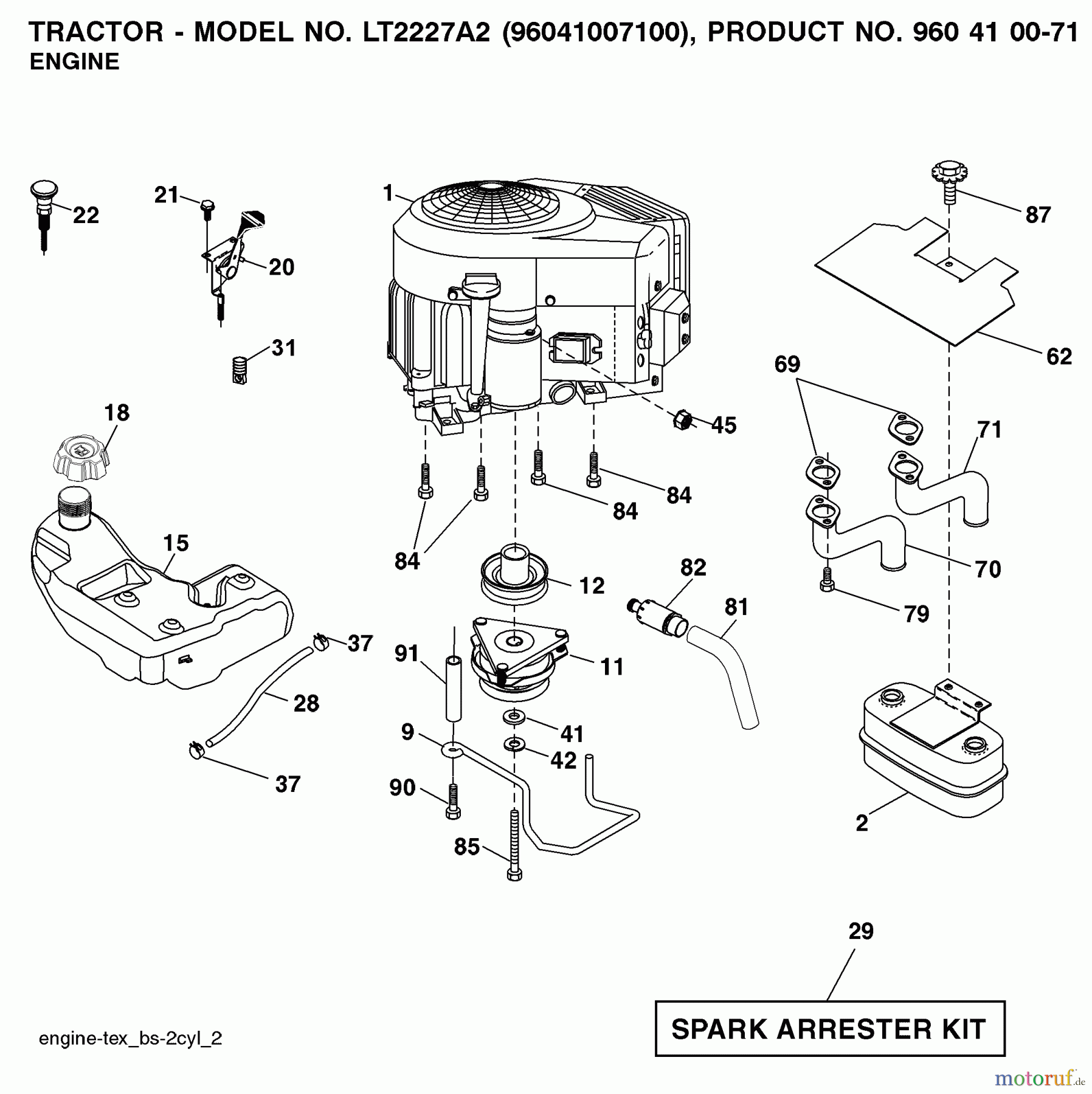 Jonsered Rasen und Garten Traktoren LT2227 A2 (96041007100) - Jonsered Lawn & Garden Tractor (2008-02) ENGINE
