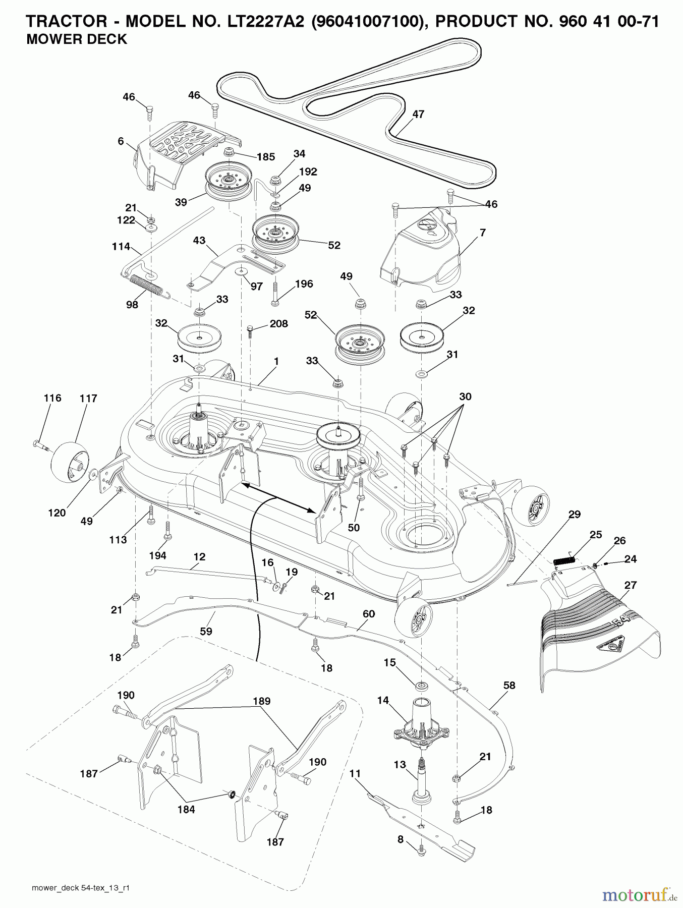  Jonsered Rasen  und Garten Traktoren LT2227 A2 (96041007100) - Jonsered Lawn & Garden Tractor (2008-02) MOWER DECK / CUTTING DECK