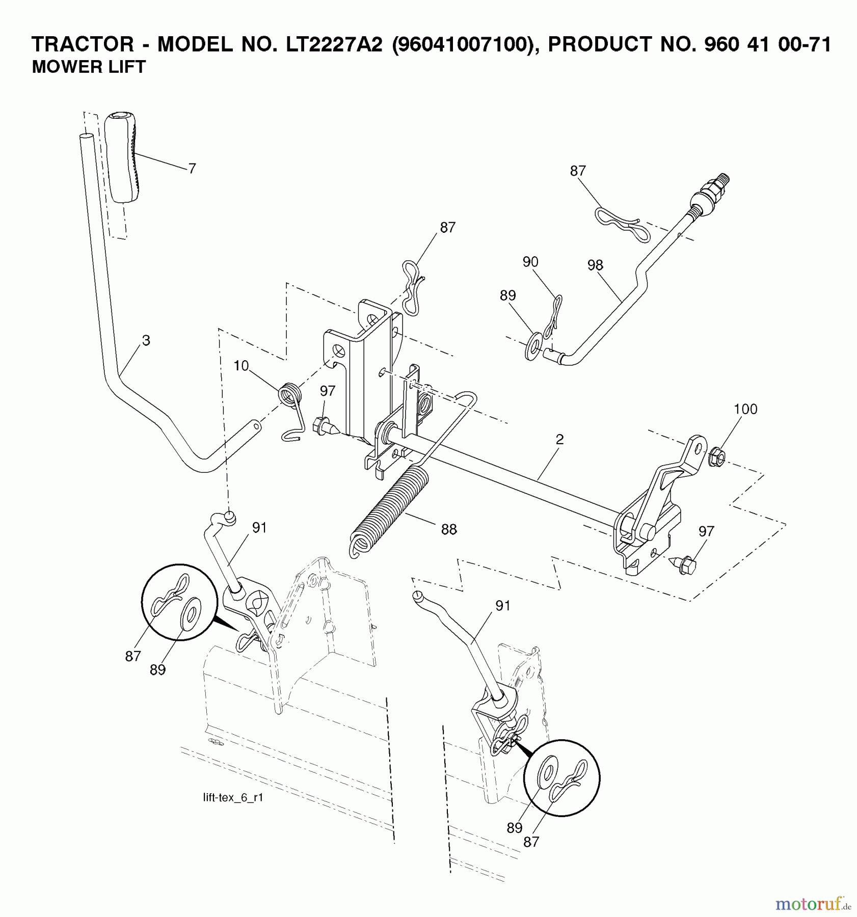 Jonsered Rasen und Garten Traktoren LT2227 A2 (96041007100) - Jonsered Lawn & Garden Tractor (2008-02) MOWER LIFT / DECK LIFT