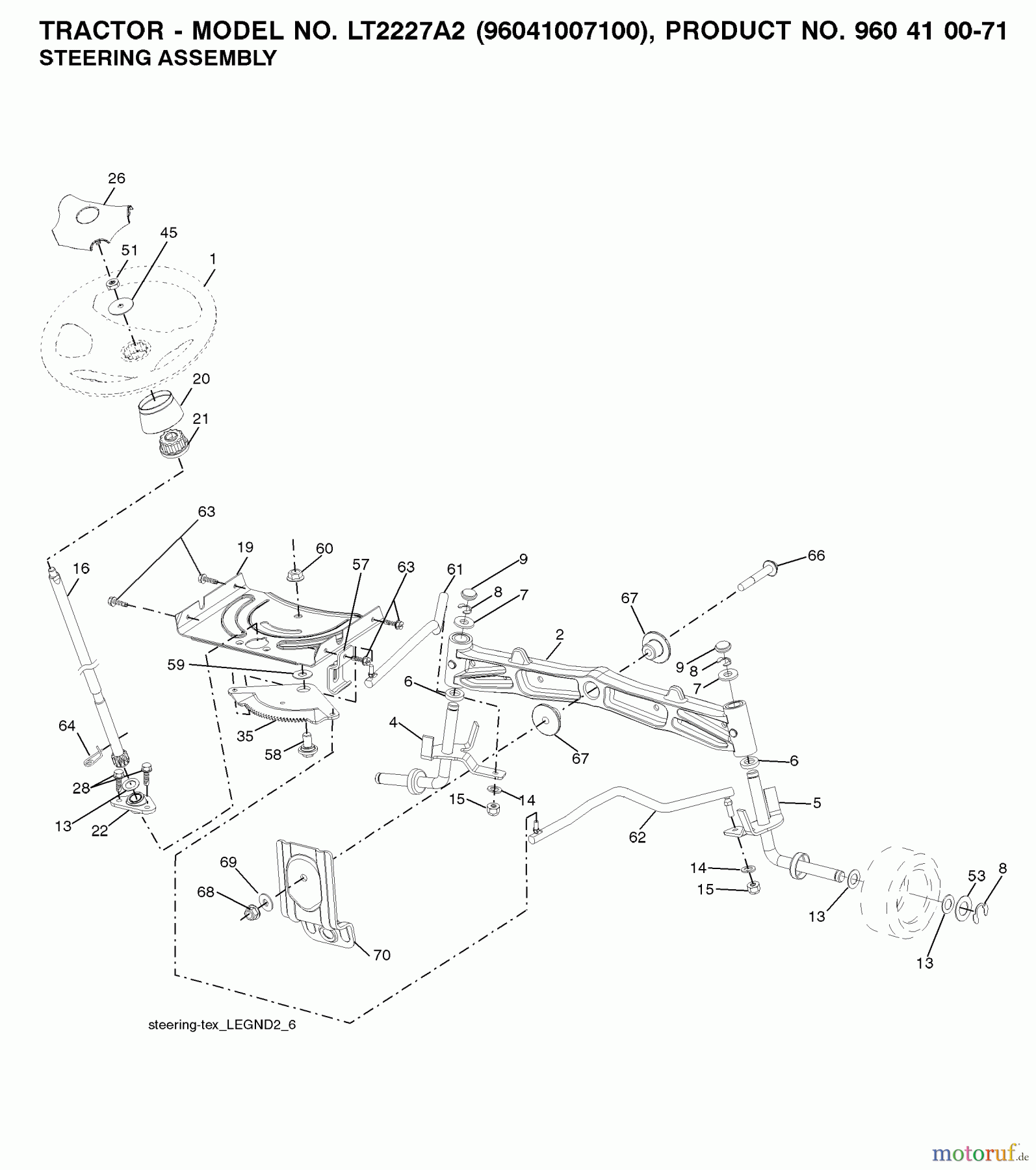  Jonsered Rasen  und Garten Traktoren LT2227 A2 (96041007100) - Jonsered Lawn & Garden Tractor (2008-02) STEERING