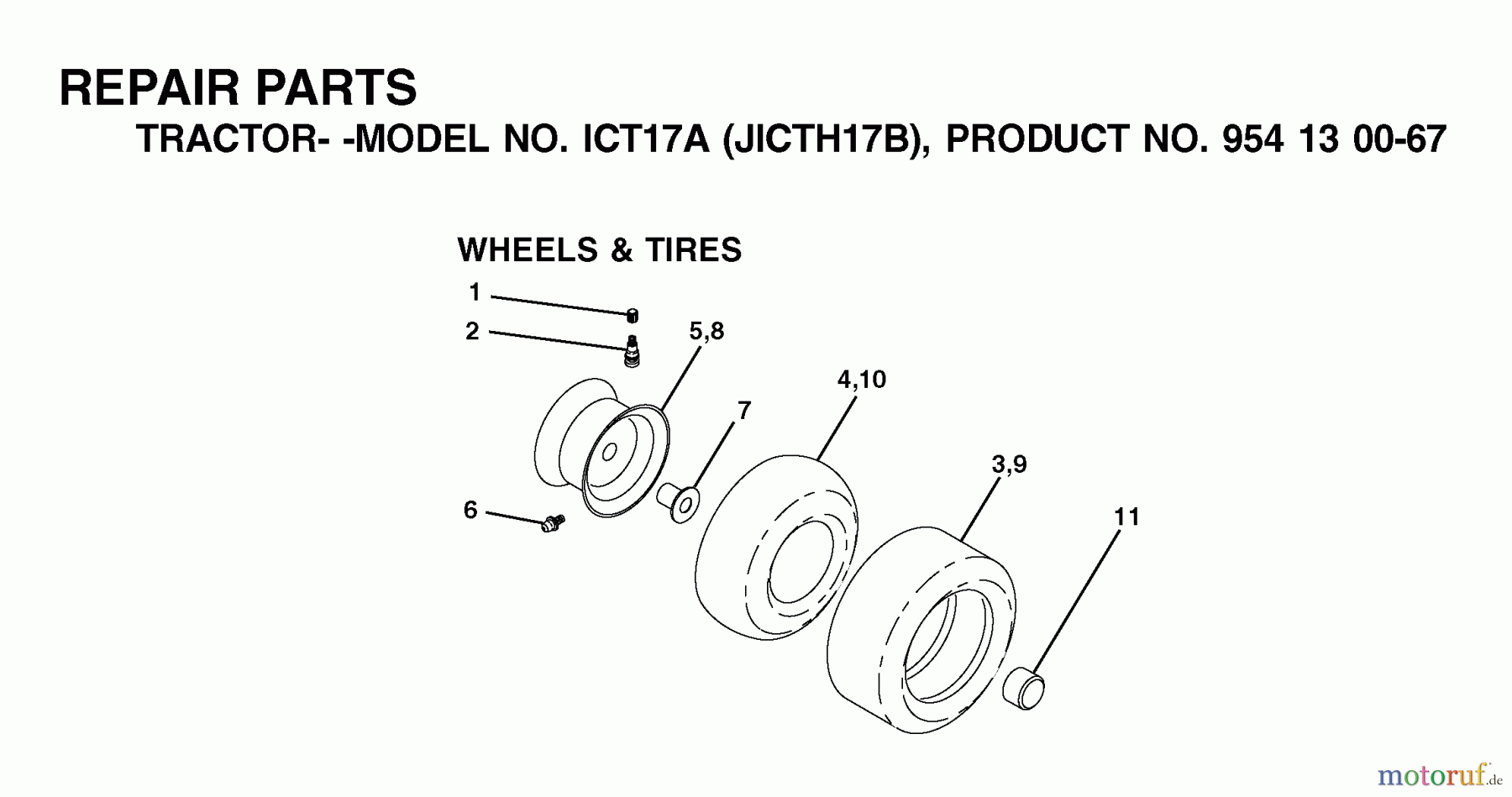  Jonsered Rasen  und Garten Traktoren ICT17A (JICTH17B, 954130067) - Jonsered Lawn & Garden Tractor (2002-06) WHEELS TIRES
