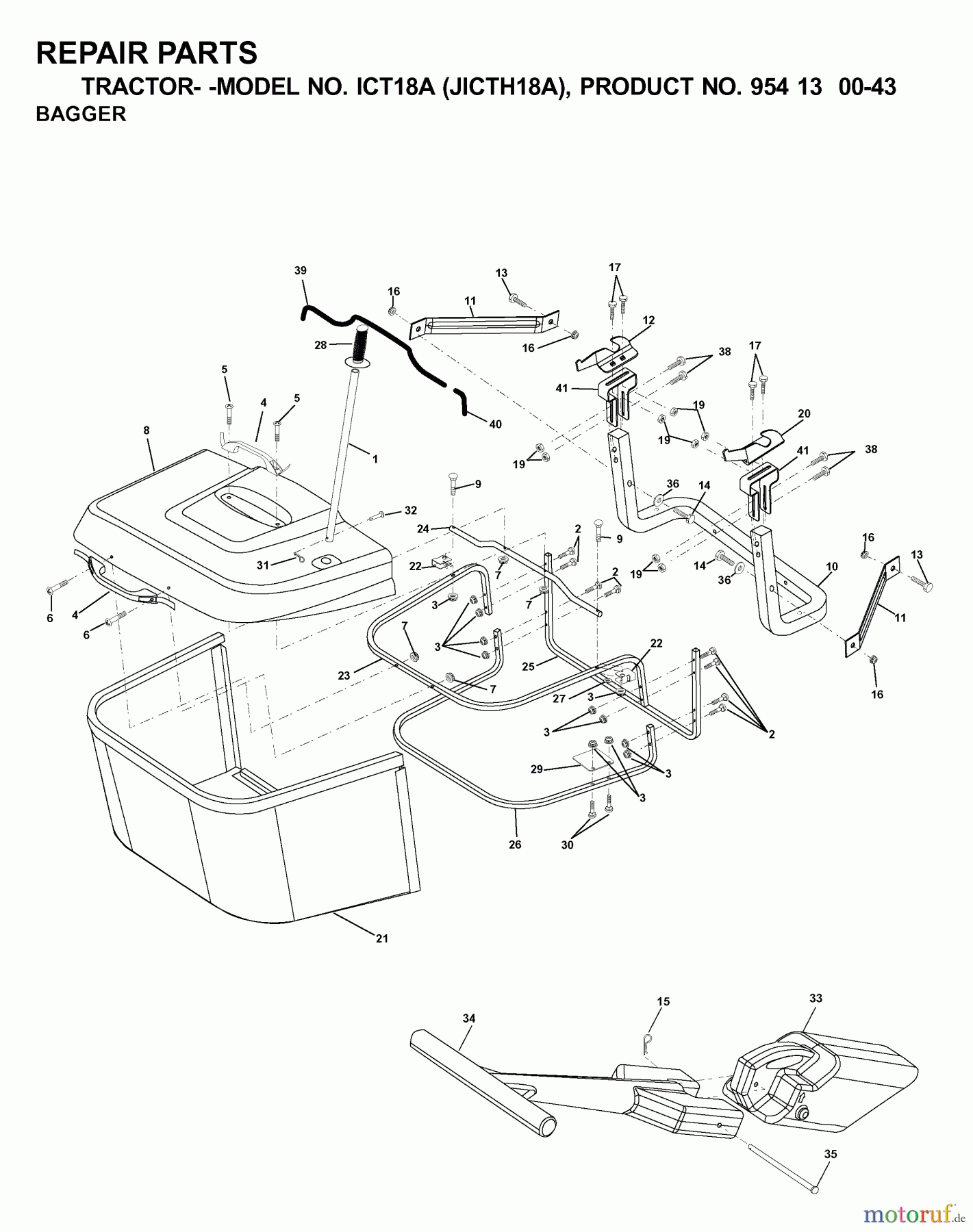 Jonsered Rasen und Garten Traktoren ICT18A (JICTH18A, 954130043) - Jonsered Lawn & Garden Tractor (2000-03) BAGGER