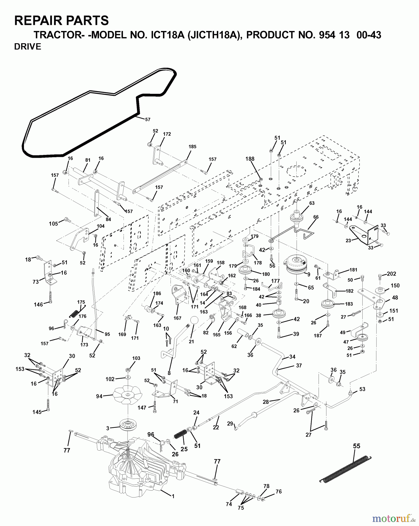 Jonsered Rasen und Garten Traktoren ICT18A (JICTH18A, 954130043) - Jonsered Lawn & Garden Tractor (2000-03) DRIVE