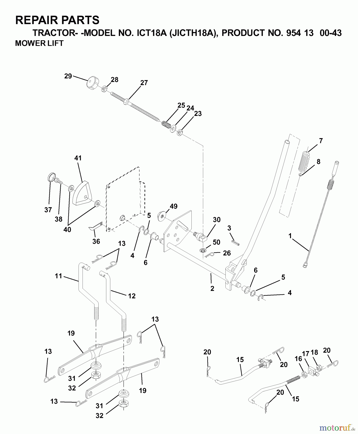 Jonsered Rasen und Garten Traktoren ICT18A (JICTH18A, 954130043) - Jonsered Lawn & Garden Tractor (2000-03) MOWER LIFT / DECK LIFT