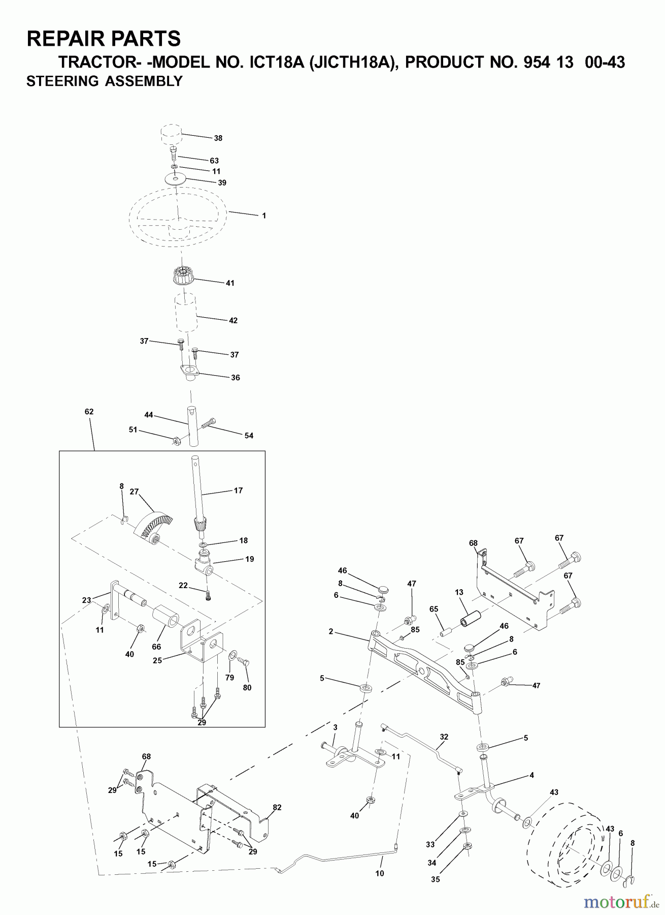 Jonsered Rasen und Garten Traktoren ICT18A (JICTH18A, 954130043) - Jonsered Lawn & Garden Tractor (2000-03) STEERING