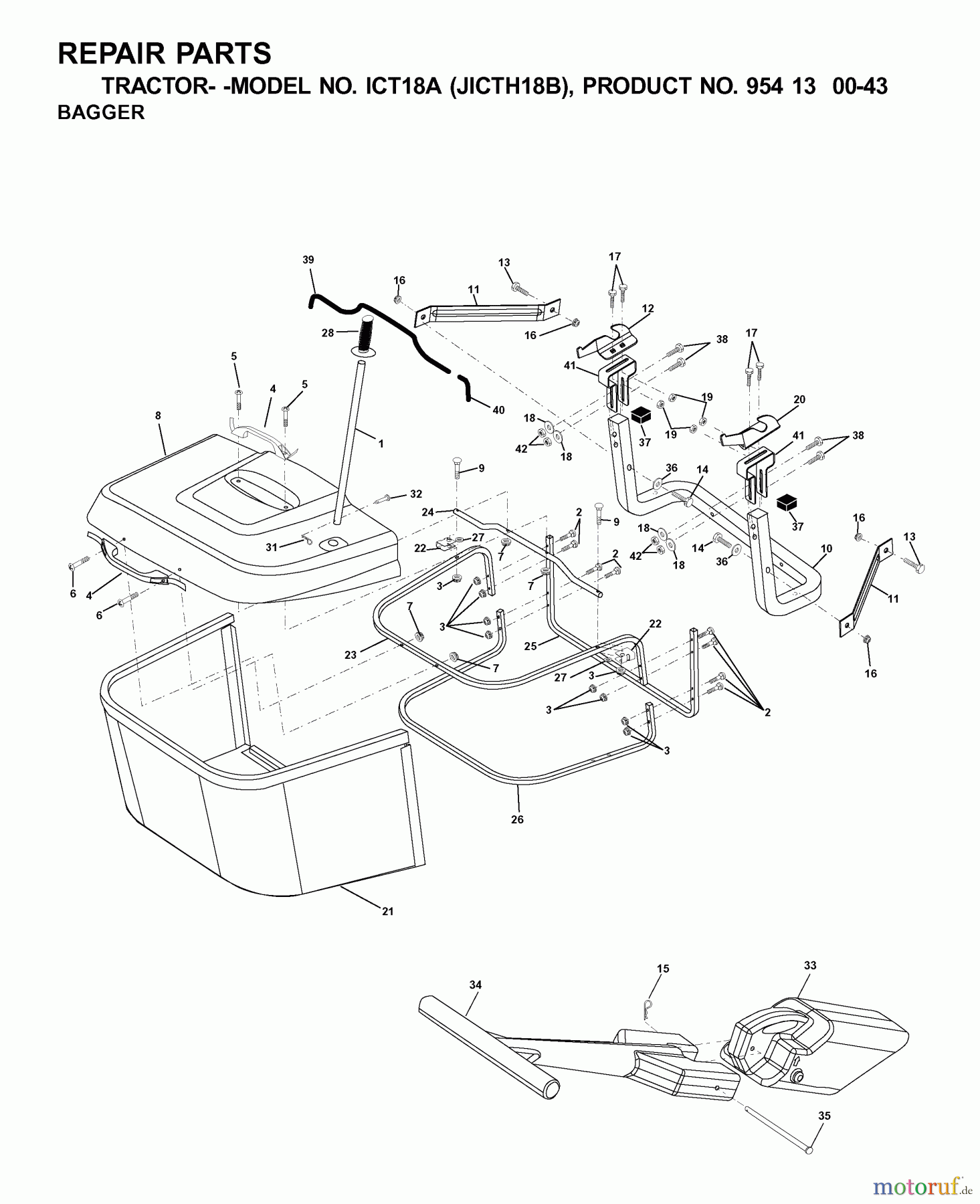 Jonsered Rasen und Garten Traktoren ICT18A (JICTH18B, 954130043) - Jonsered Lawn & Garden Tractor (2001-02) BAGGER