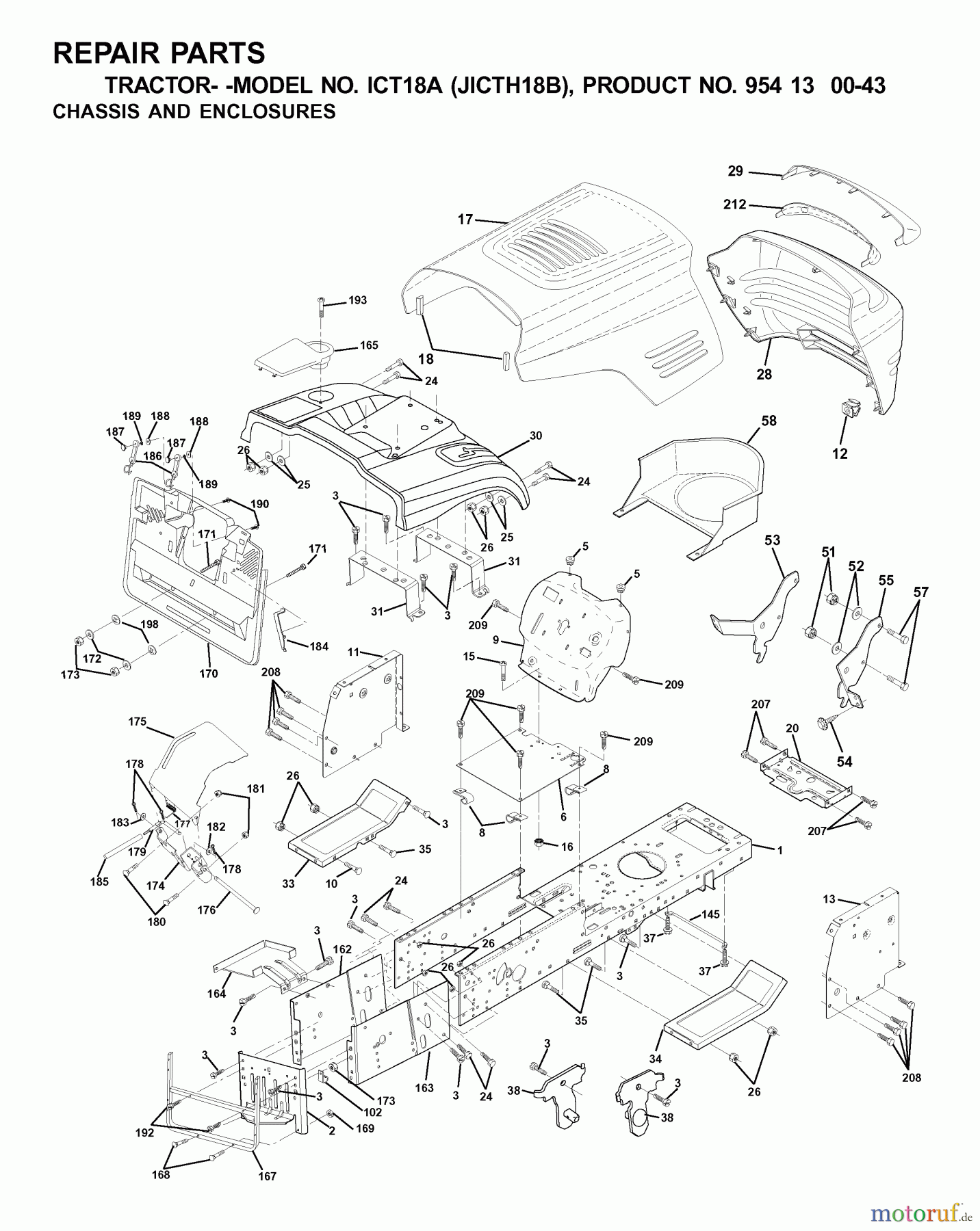 Jonsered Rasen und Garten Traktoren ICT18A (JICTH18B, 954130043) - Jonsered Lawn & Garden Tractor (2001-02) CHASSIS ENCLOSURES