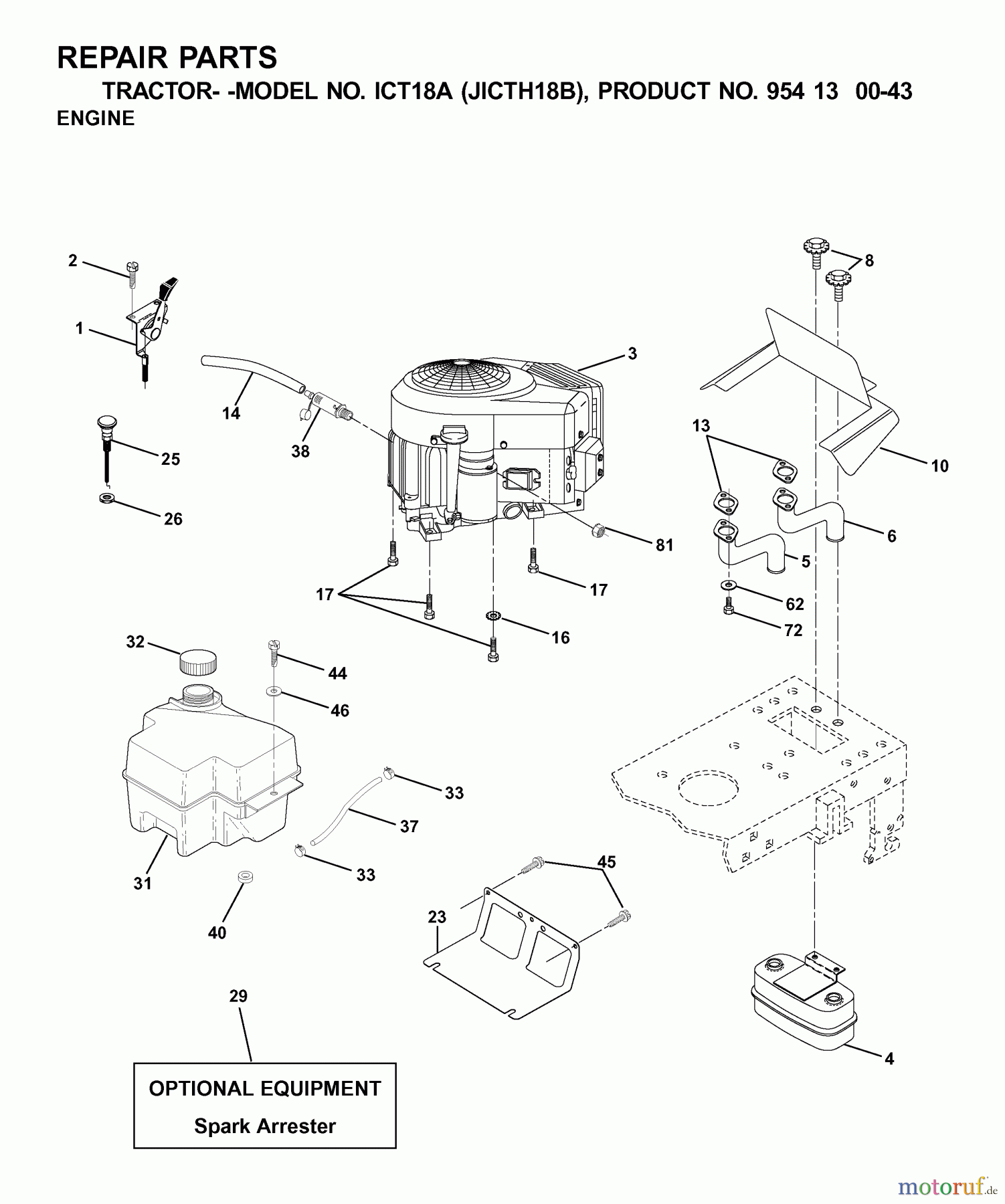 Jonsered Rasen und Garten Traktoren ICT18A (JICTH18B, 954130043) - Jonsered Lawn & Garden Tractor (2001-02) ENGINE
