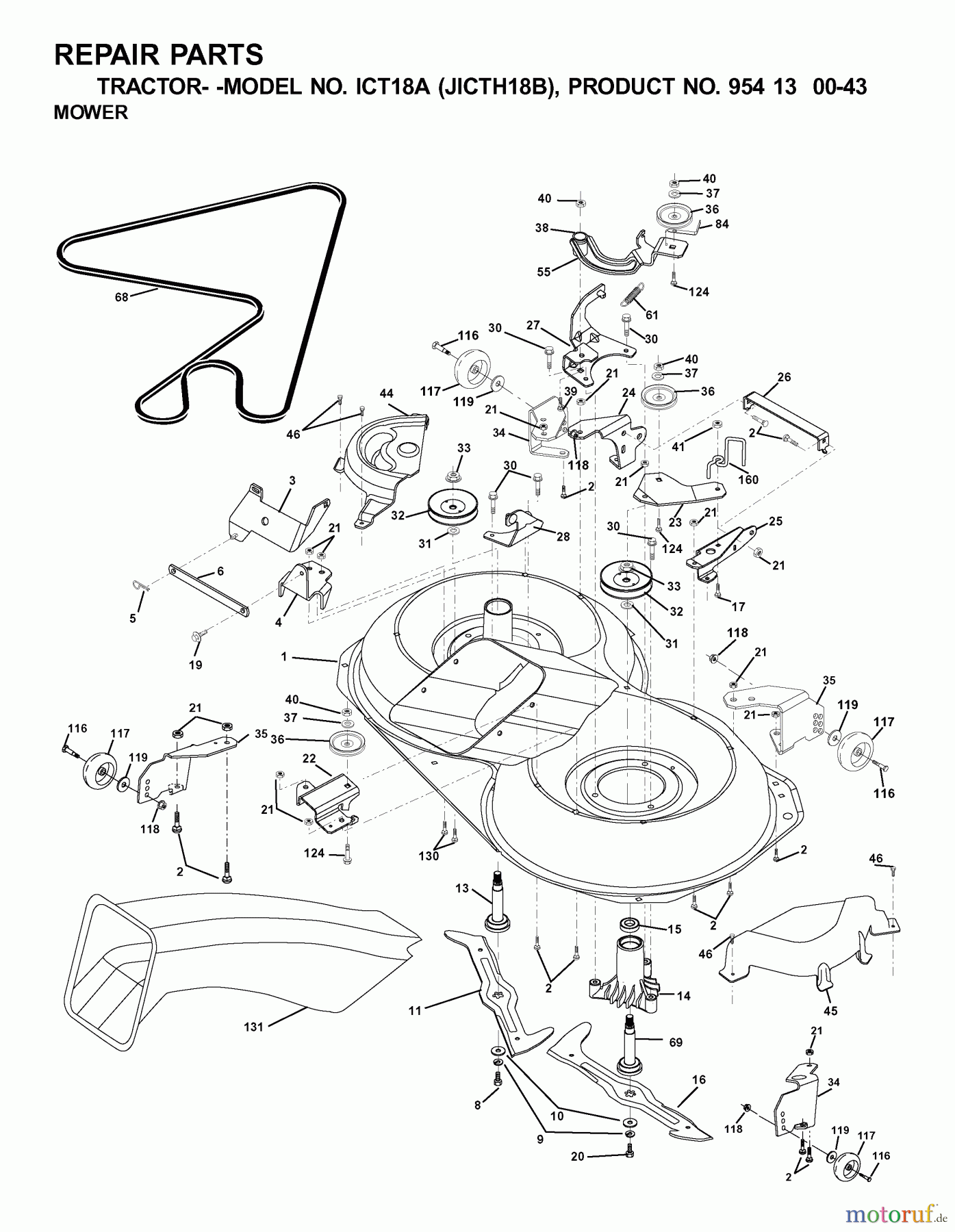 Jonsered Rasen  und Garten Traktoren ICT18A (JICTH18B, 954130043) - Jonsered Lawn & Garden Tractor (2001-02) MOWER DECK / CUTTING DECK