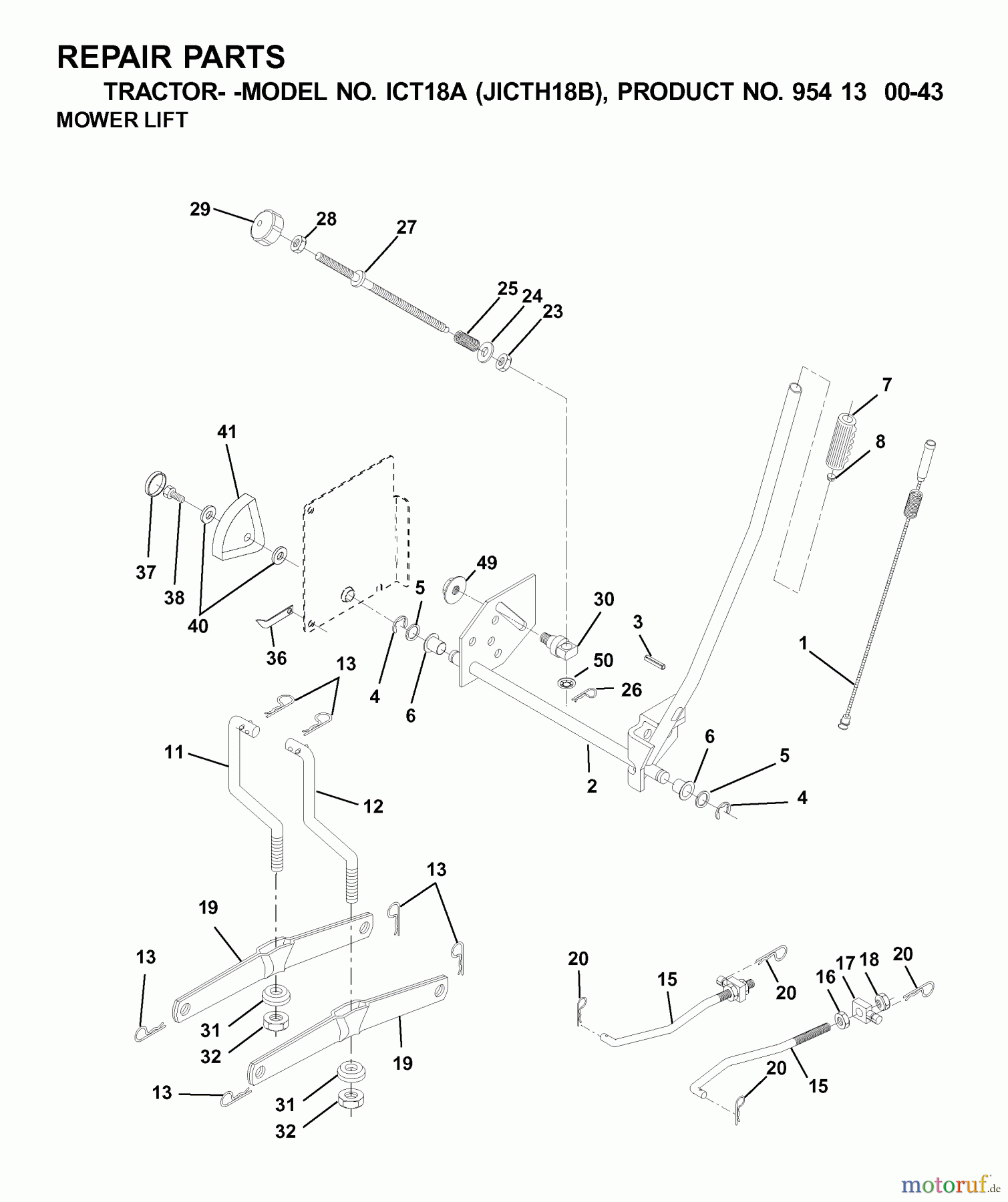  Jonsered Rasen  und Garten Traktoren ICT18A (JICTH18B, 954130043) - Jonsered Lawn & Garden Tractor (2001-02) MOWER LIFT / DECK LIFT