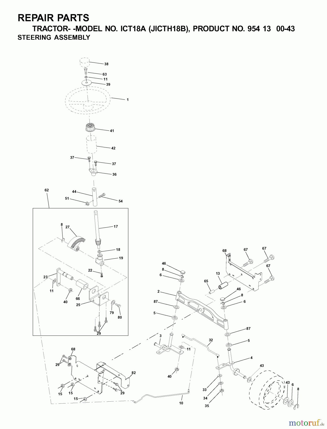 Jonsered Rasen  und Garten Traktoren ICT18A (JICTH18B, 954130043) - Jonsered Lawn & Garden Tractor (2001-02) STEERING