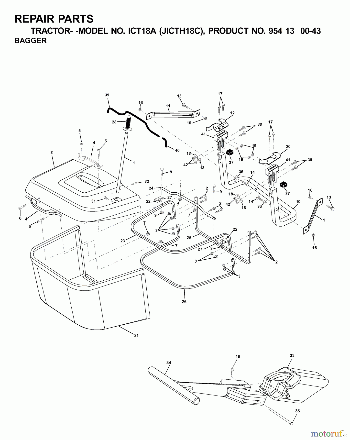Jonsered Rasen und Garten Traktoren ICT18A (JICTH18C, 954130043) - Jonsered Lawn & Garden Tractor (2001-02) BAGGER