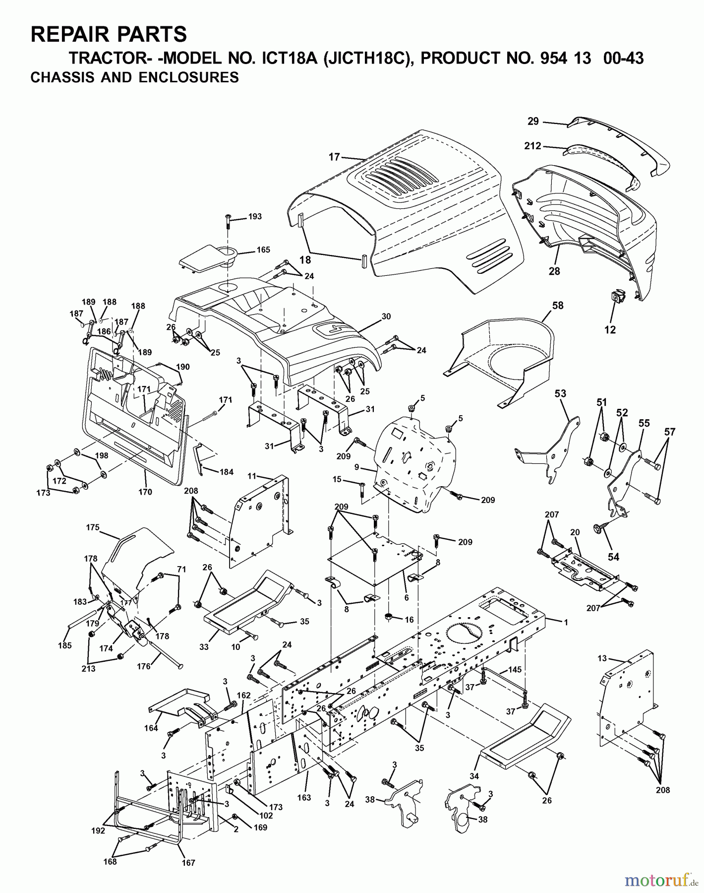 Jonsered Rasen und Garten Traktoren ICT18A (JICTH18C, 954130043) - Jonsered Lawn & Garden Tractor (2001-02) CHASSIS ENCLOSURES