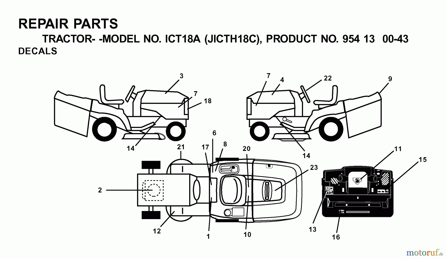 Jonsered Rasen und Garten Traktoren ICT18A (JICTH18C, 954130043) - Jonsered Lawn & Garden Tractor (2001-02) DECALS