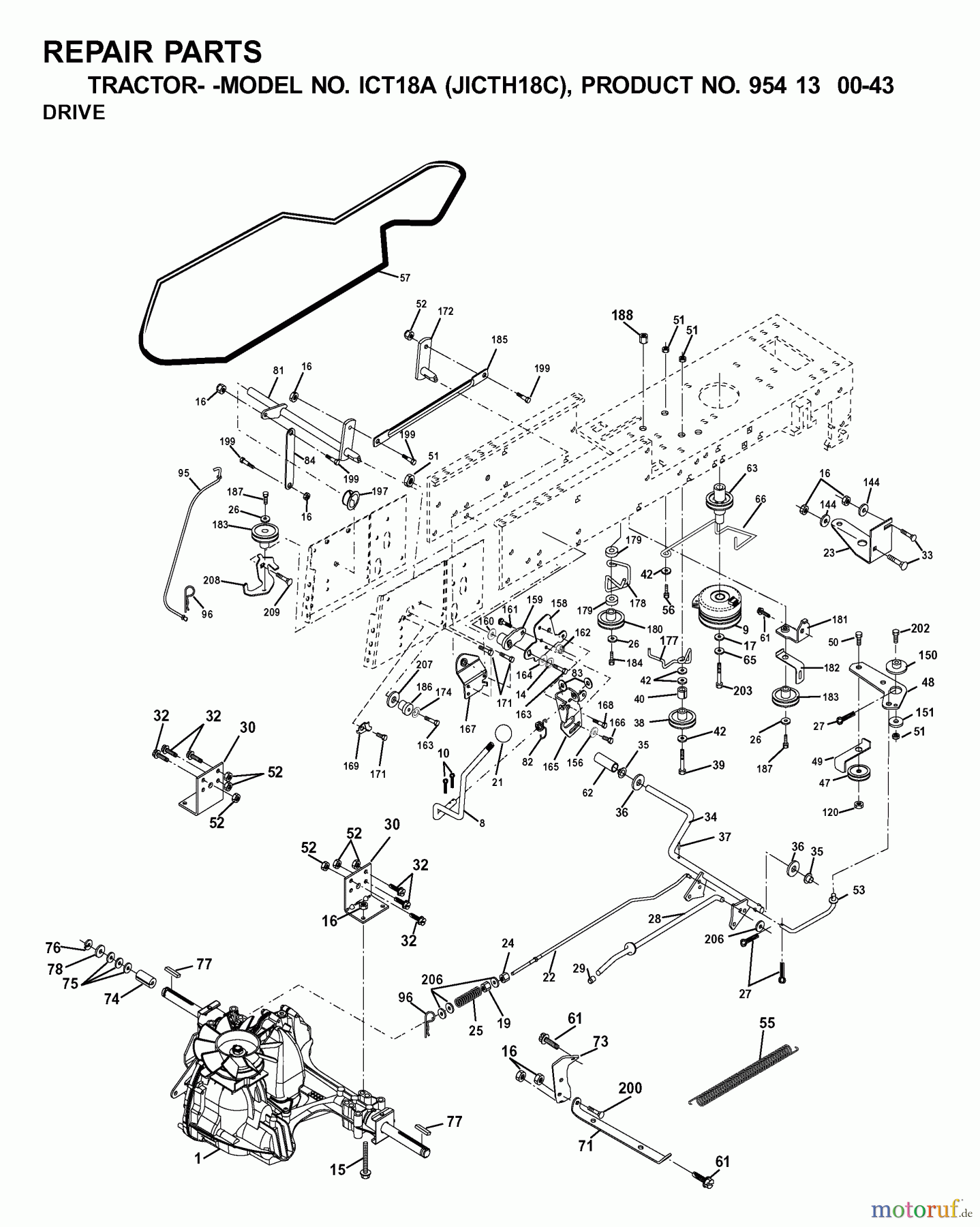 Jonsered Rasen und Garten Traktoren ICT18A (JICTH18C, 954130043) - Jonsered Lawn & Garden Tractor (2001-02) DRIVE