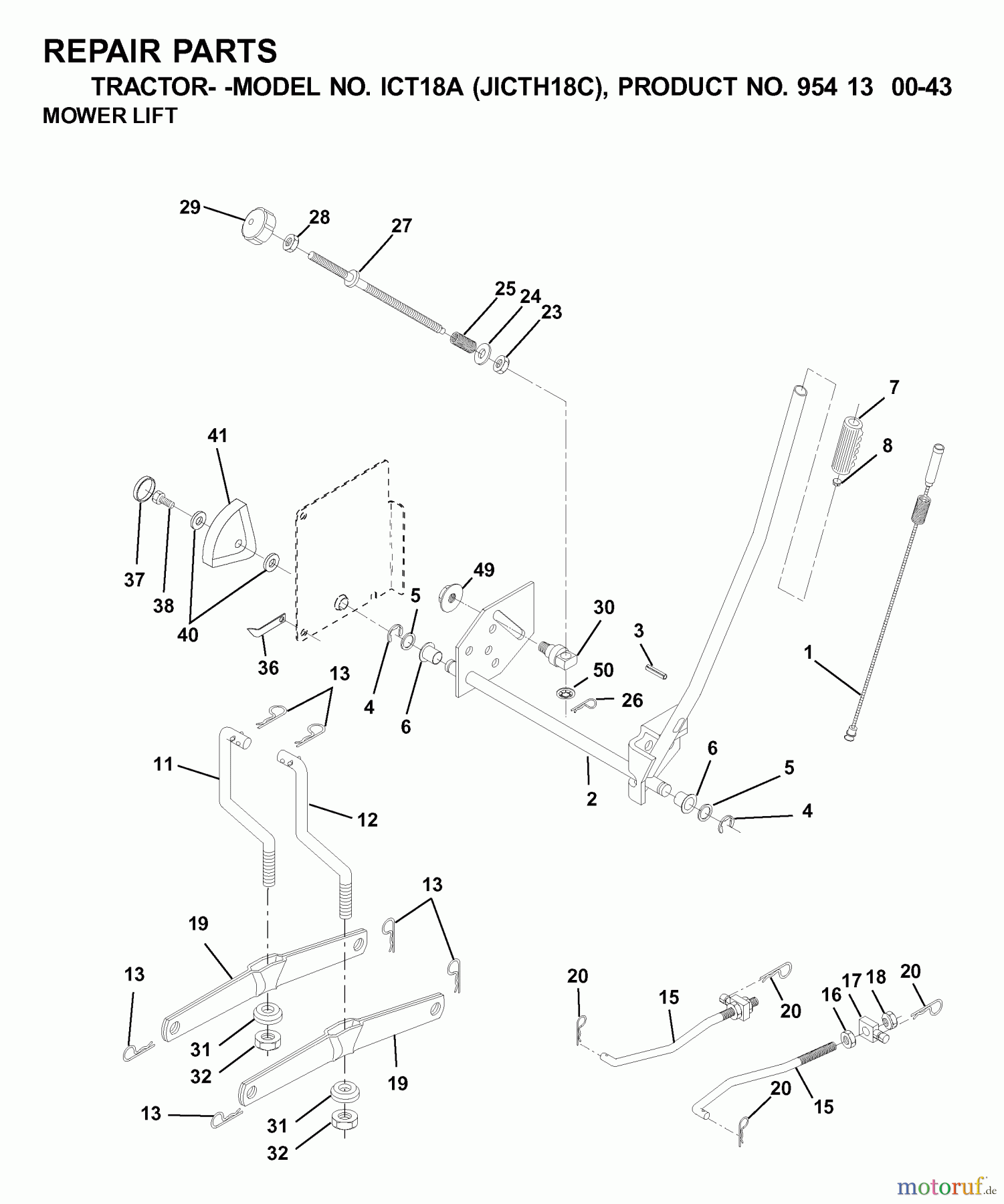 Jonsered Rasen und Garten Traktoren ICT18A (JICTH18C, 954130043) - Jonsered Lawn & Garden Tractor (2001-02) MOWER LIFT / DECK LIFT