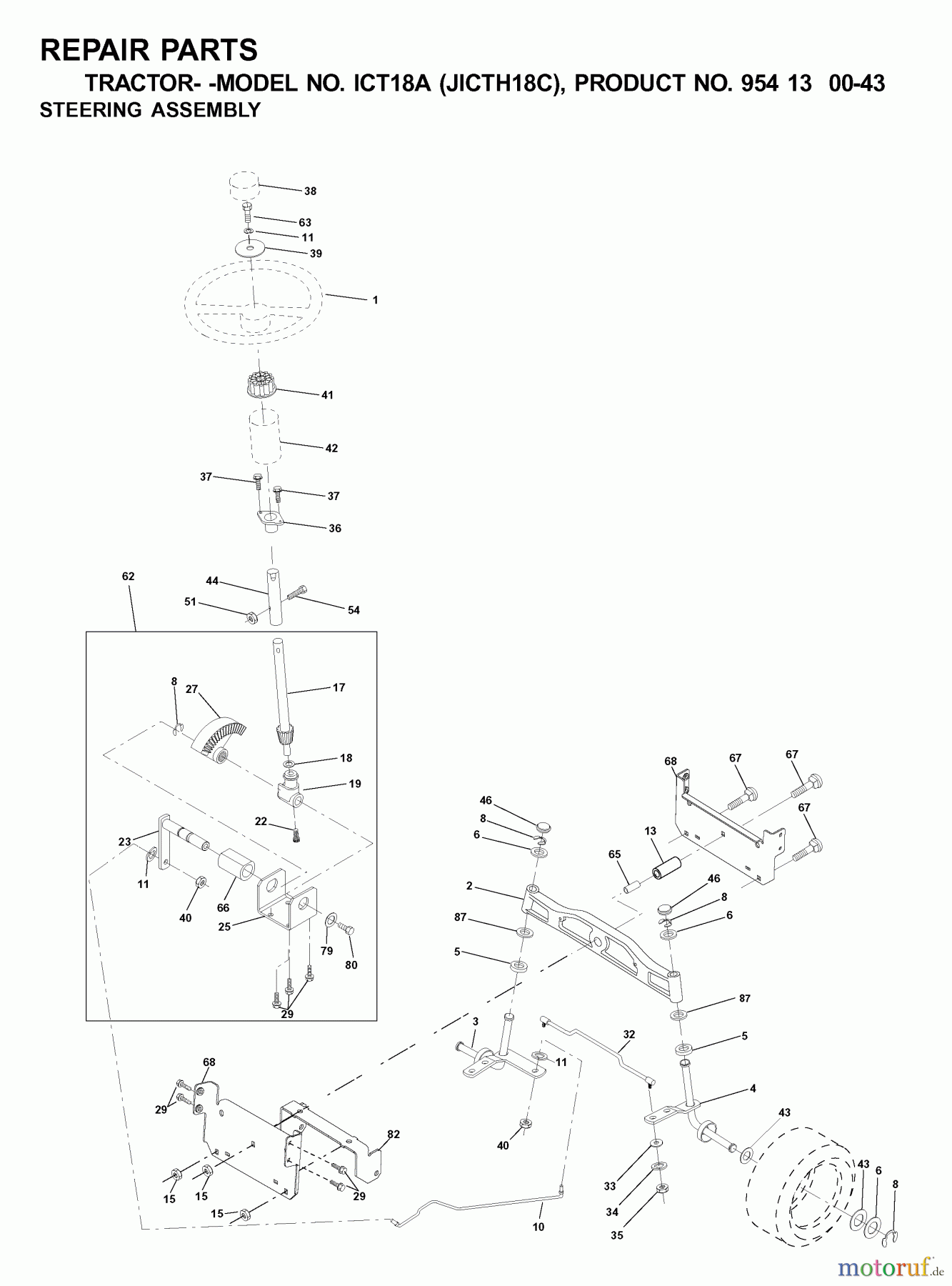 Jonsered Rasen und Garten Traktoren ICT18A (JICTH18C, 954130043) - Jonsered Lawn & Garden Tractor (2001-02) STEERING
