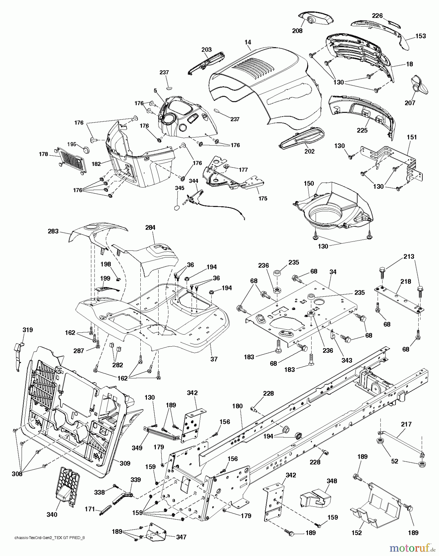 Jonsered Rasen und Garten Traktoren LT2318 CMA2 (96051004500) - Jonsered Lawn & Garden Tractor (2012-02) CHASSIS ENCLOSURES