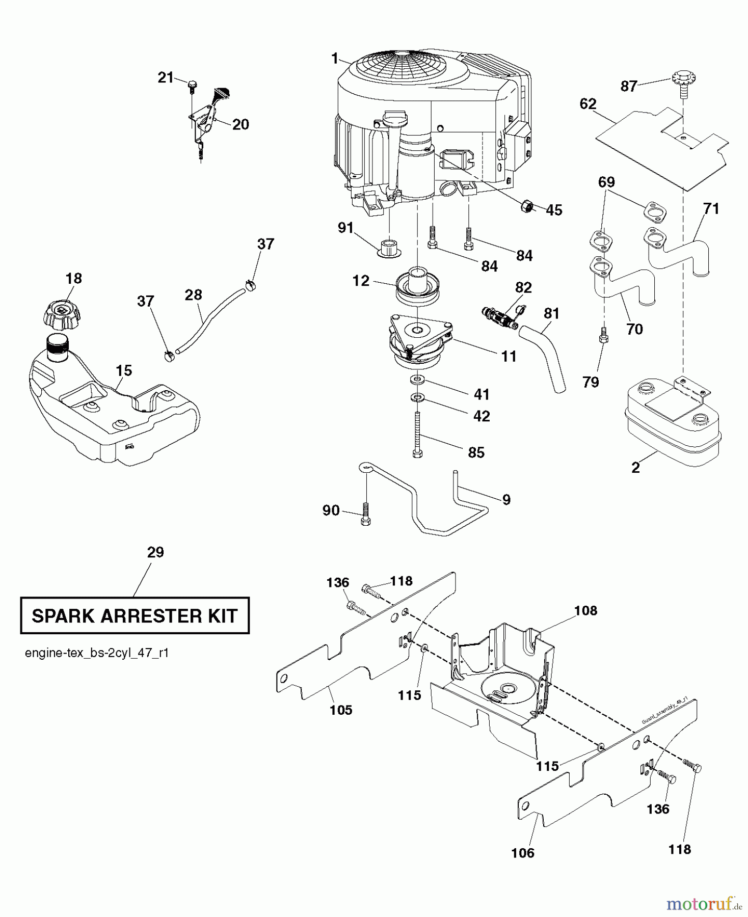 Jonsered Rasen und Garten Traktoren LT2320 A2 (96041030100) - Jonsered Lawn & Garden Tractor (2012-11) ENGINE