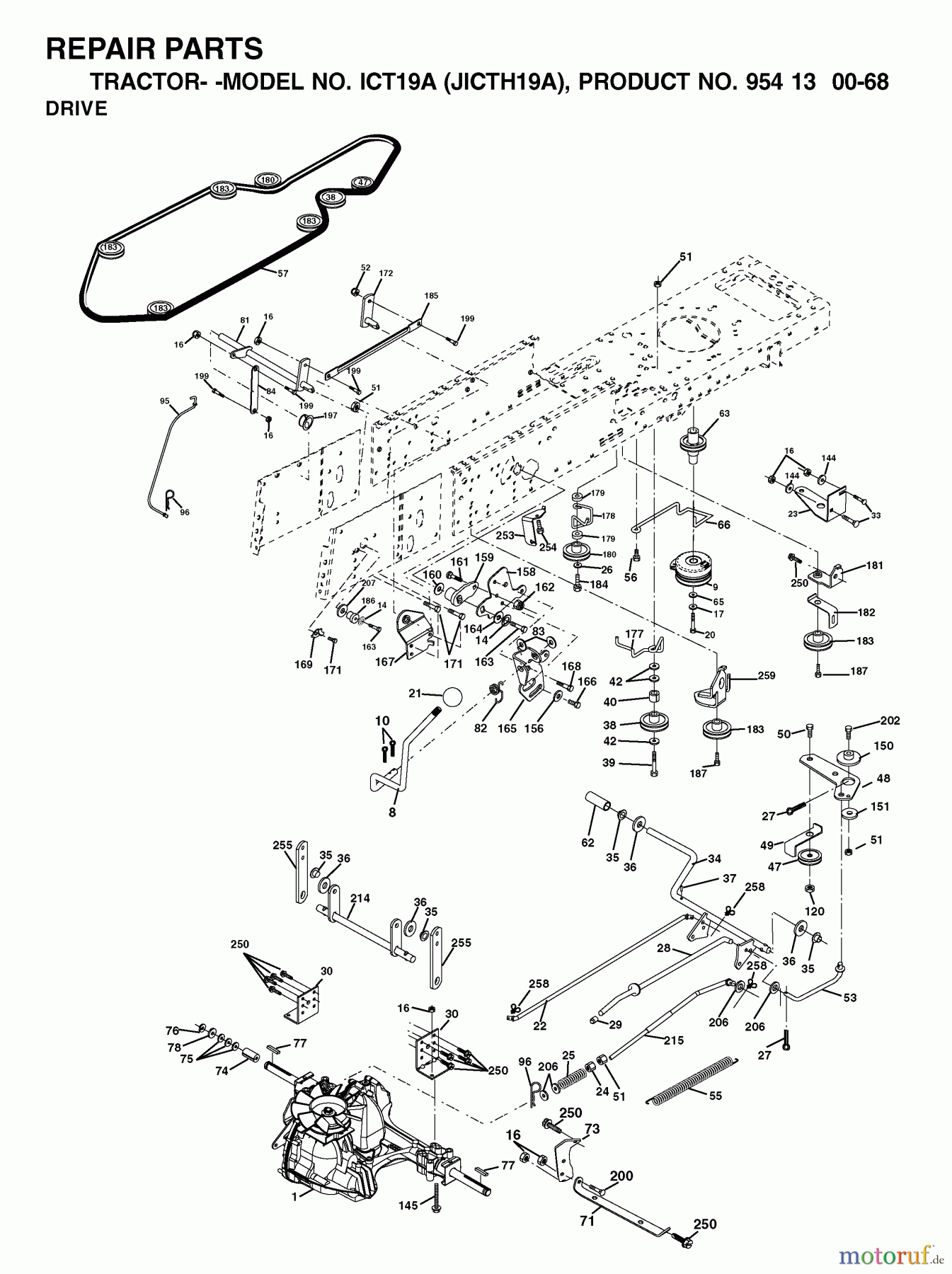  Jonsered Rasen  und Garten Traktoren ICT19A (JICTH19A, 954130068) - Jonsered Lawn & Garden Tractor (2002-02) DRIVE