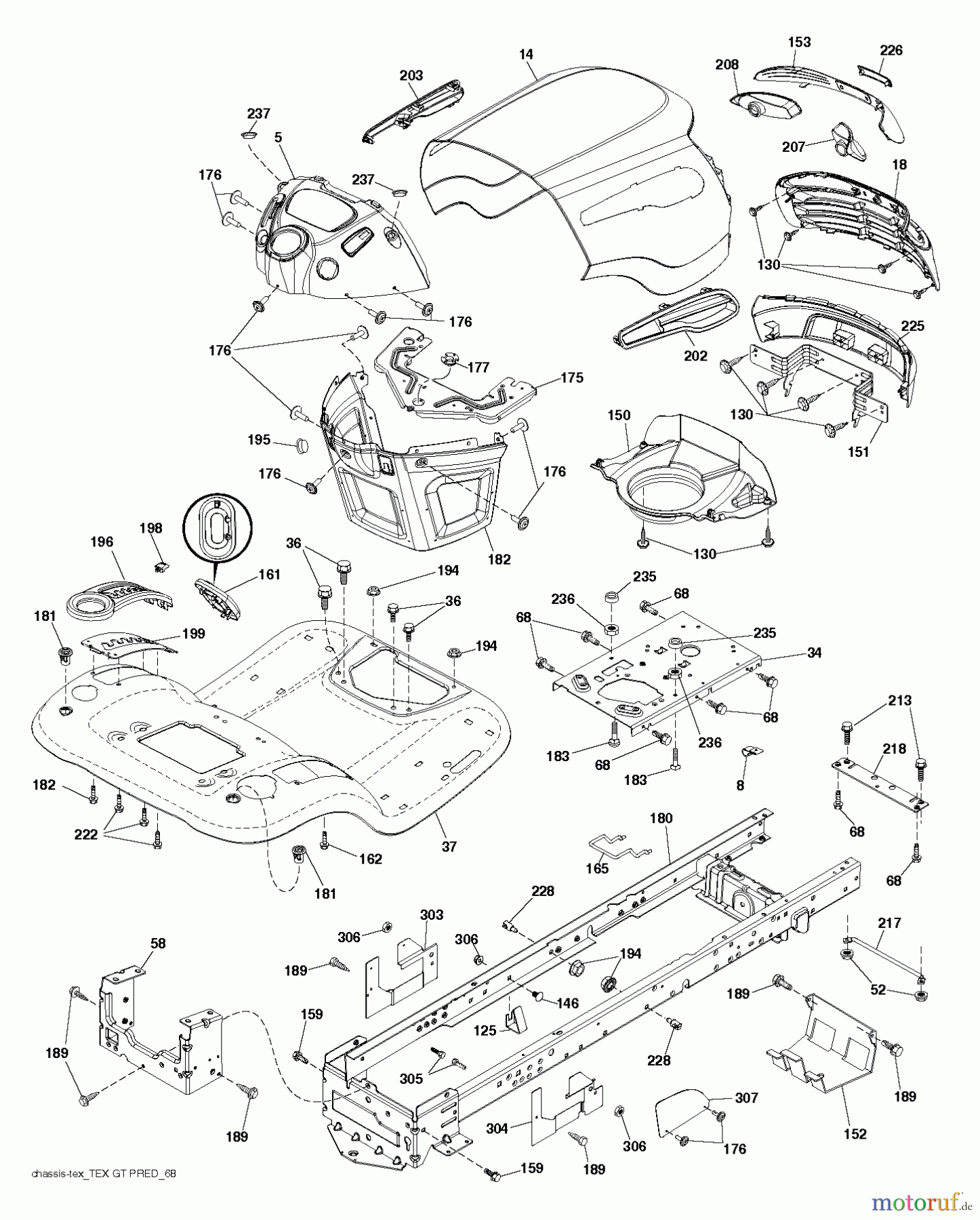 Jonsered Rasen und Garten Traktoren LT2320 A2 (96041032100) - Jonsered Lawn & Garden Tractor (2013-06) CHASSIS / FRAME