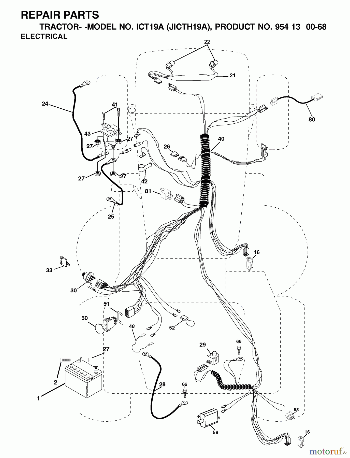 Jonsered Rasen und Garten Traktoren ICT19A (JICTH19A, 954130068) - Jonsered Lawn & Garden Tractor (2002-02) ELECTRICAL