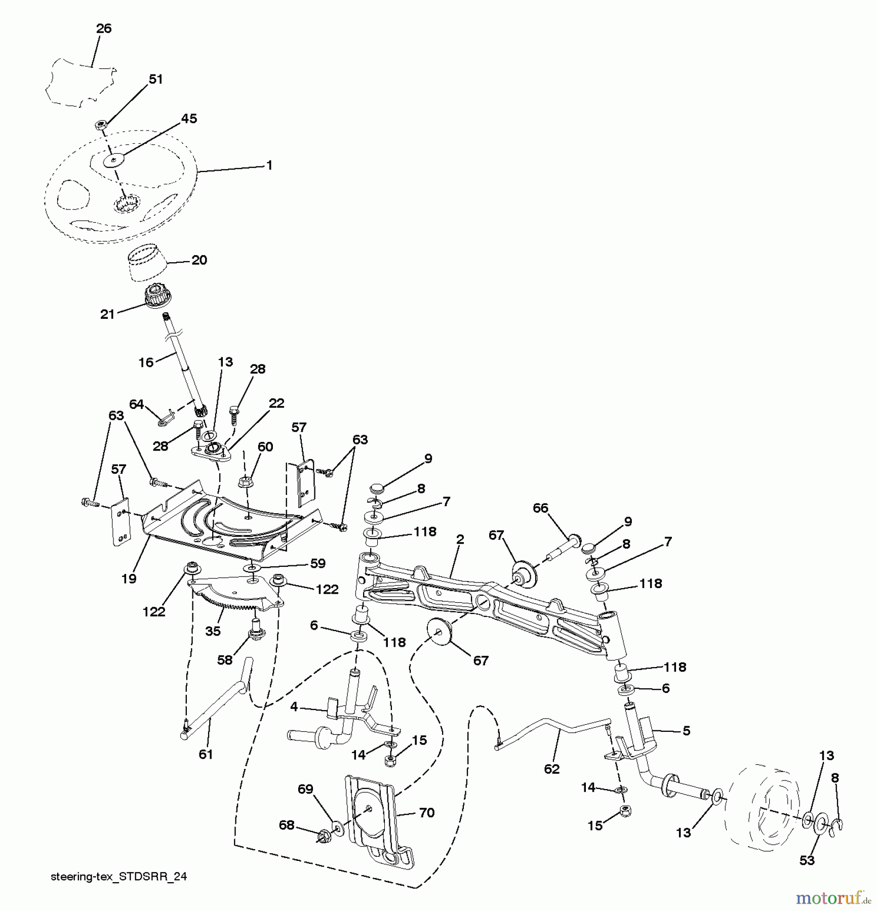 Jonsered Rasen und Garten Traktoren LT2320 A2 (96041032100) - Jonsered Lawn & Garden Tractor (2013-06) STEERING