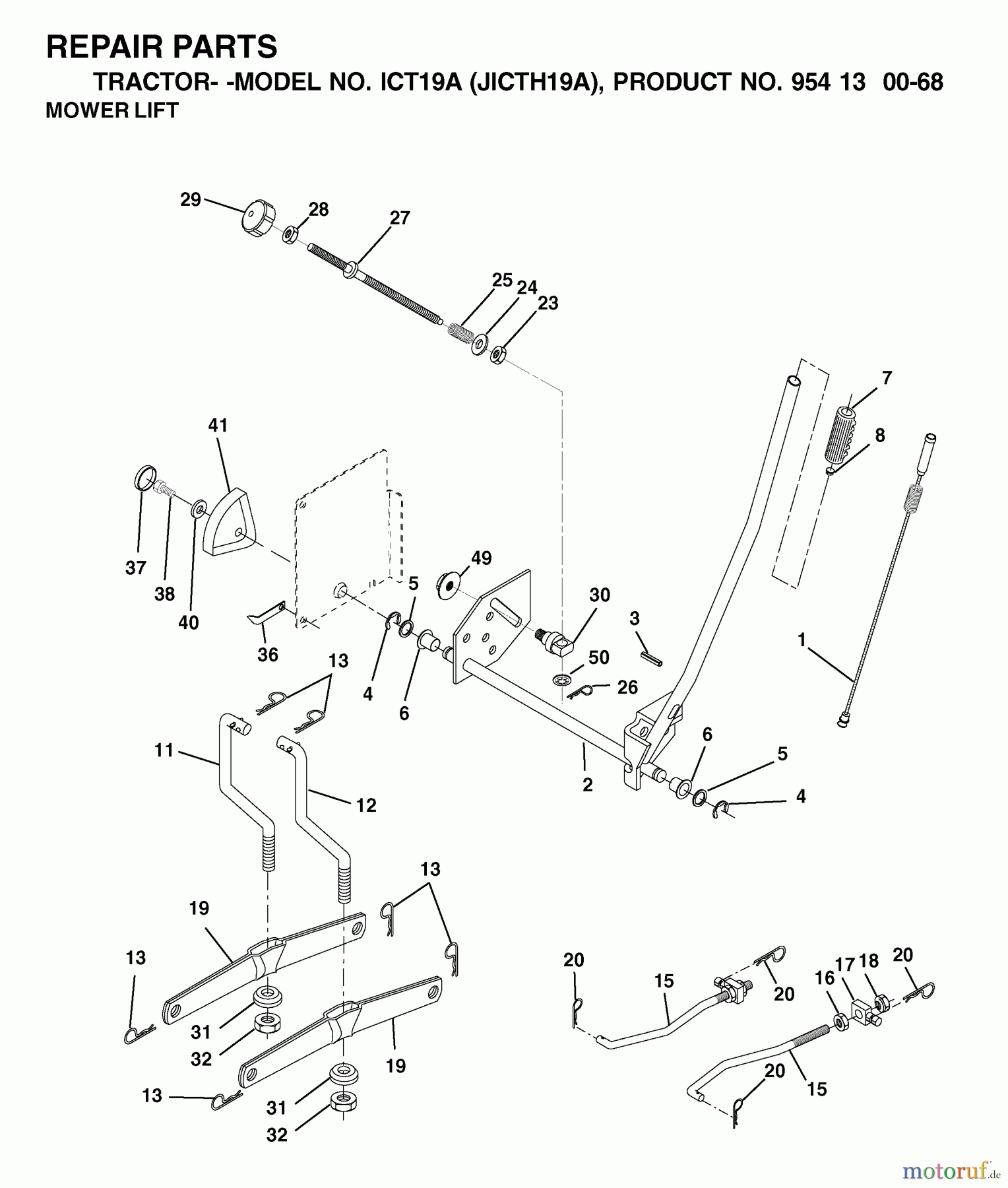 Jonsered Rasen und Garten Traktoren ICT19A (JICTH19A, 954130068) - Jonsered Lawn & Garden Tractor (2002-02) MOWER LIFT / DECK LIFT