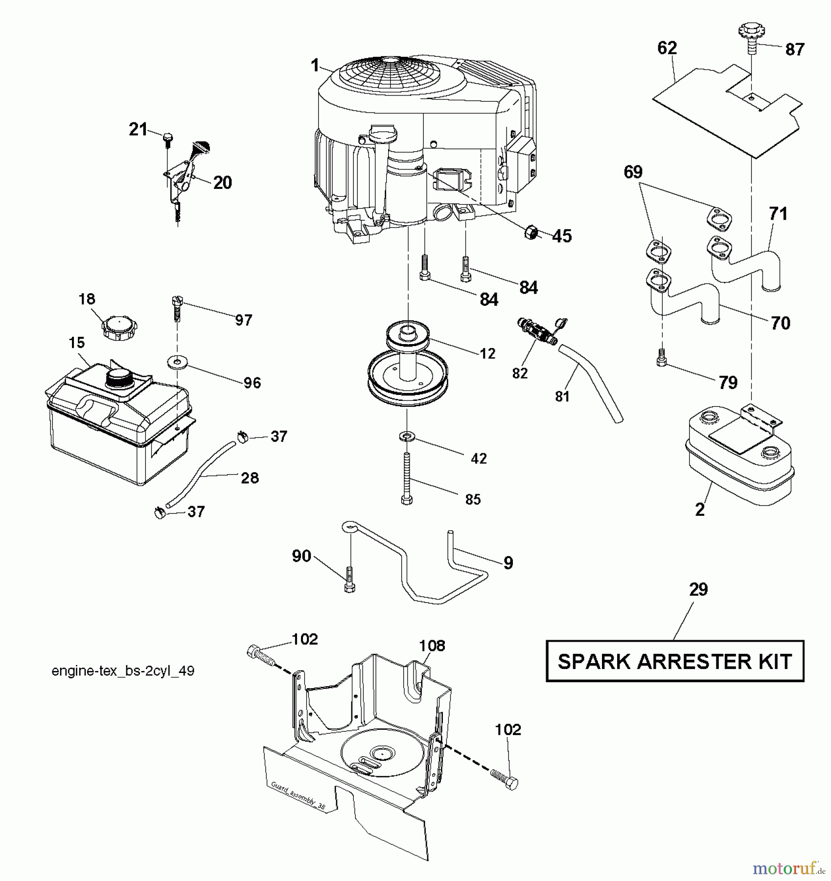 Jonsered Rasen und Garten Traktoren LT2320 CMA2 (96051007300) - Jonsered Lawn & Garden Tractor (2012-11) ENGINE