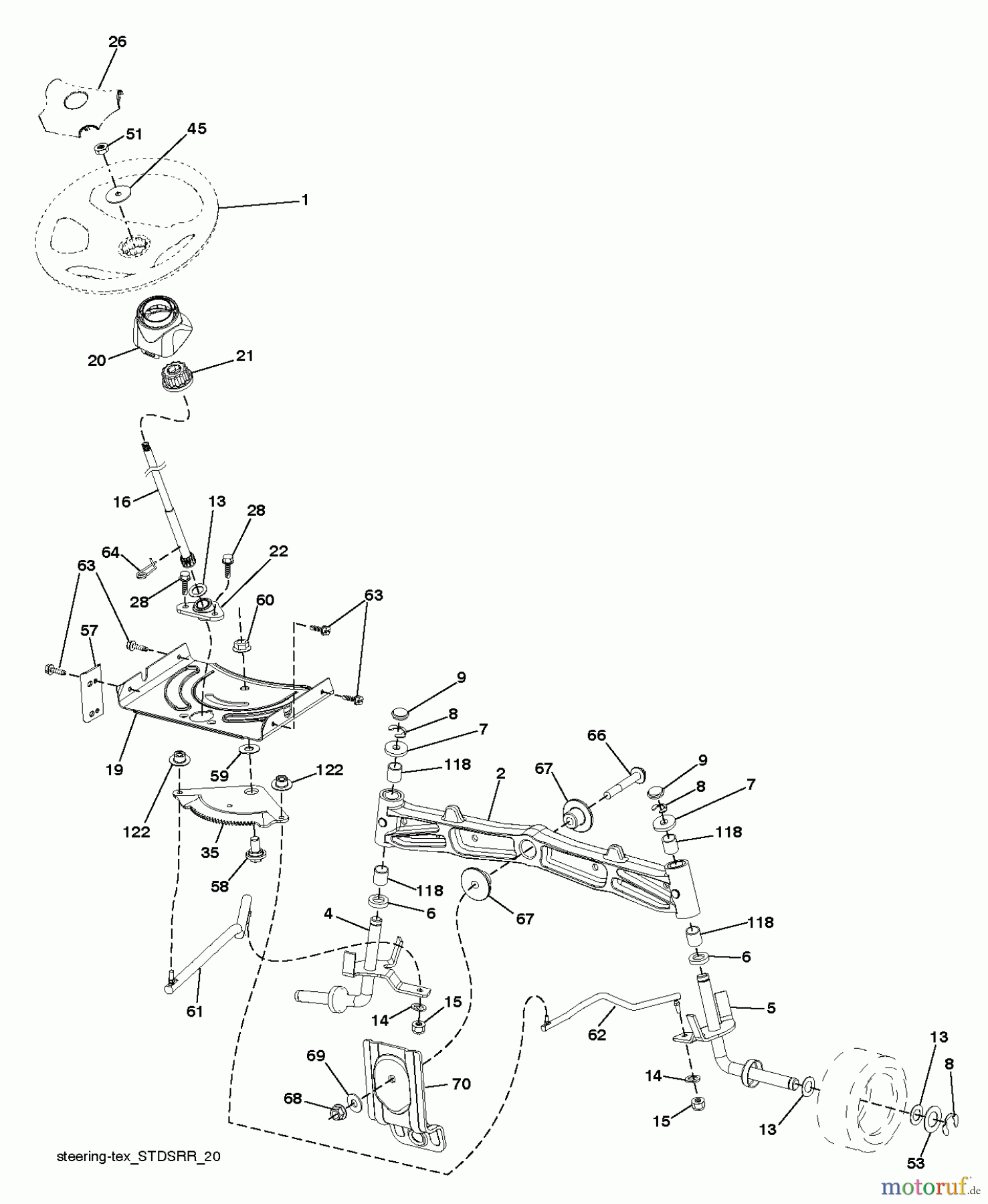 Jonsered Rasen und Garten Traktoren LT2320 CMA2 (96051007300) - Jonsered Lawn & Garden Tractor (2012-11) STEERING