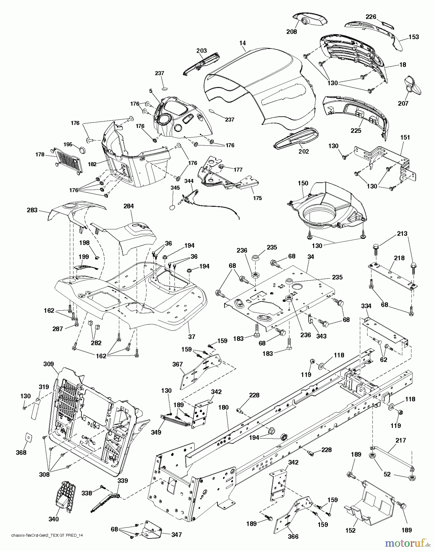 Jonsered Rasen und Garten Traktoren LT2320 CMA2 (96051011200) - Jonsered Lawn & Garden Tractor (2013-06) CHASSIS / FRAME