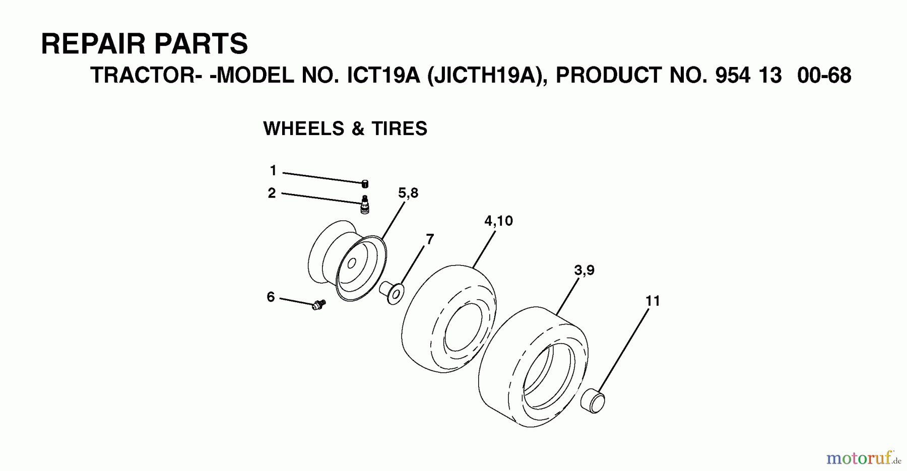  Jonsered Rasen  und Garten Traktoren ICT19A (JICTH19A, 954130068) - Jonsered Lawn & Garden Tractor (2002-02) WHEELS TIRES