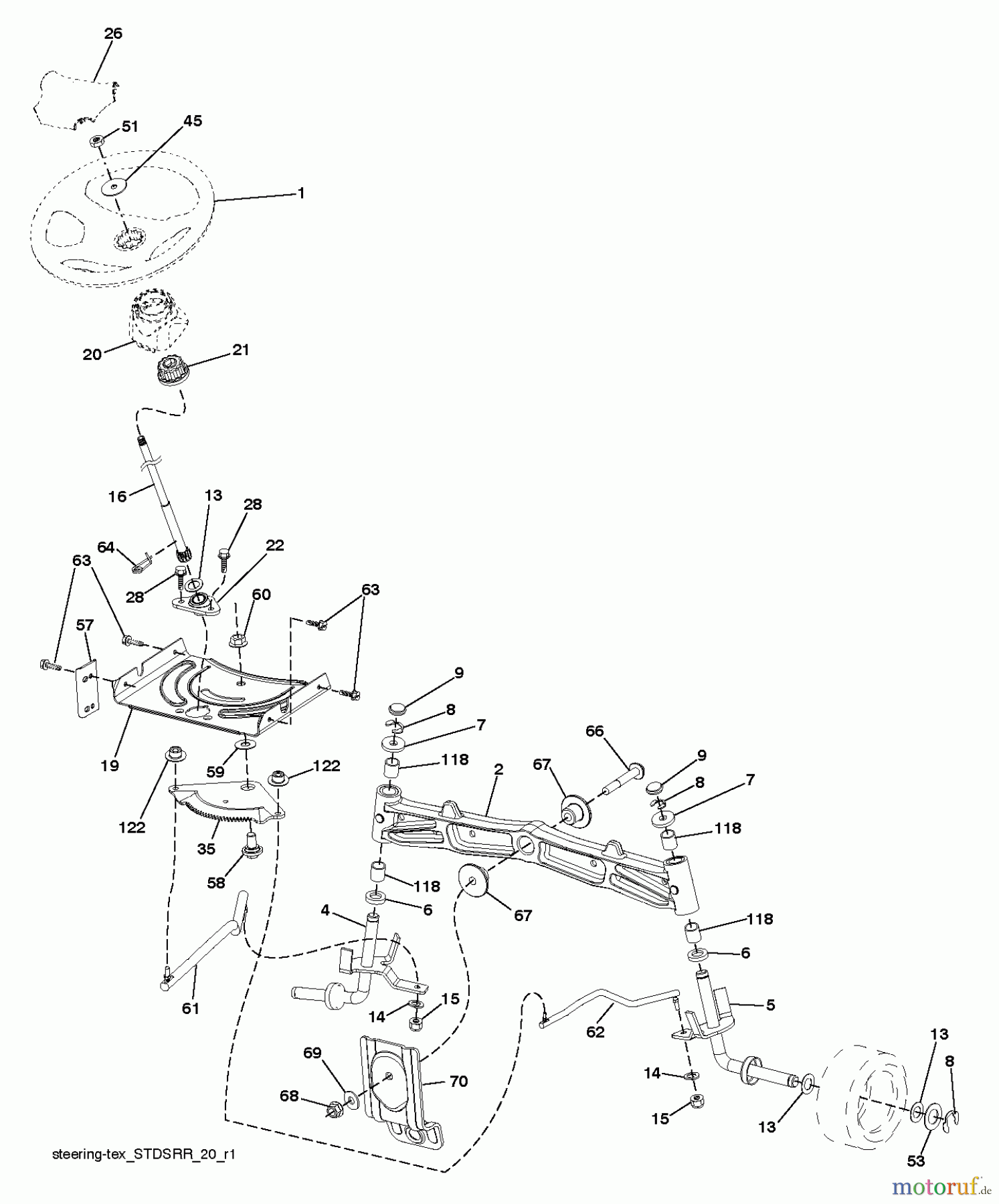  Jonsered Rasen  und Garten Traktoren LT2320 CMA2 (96051011200) - Jonsered Lawn & Garden Tractor (2013-06) STEERING